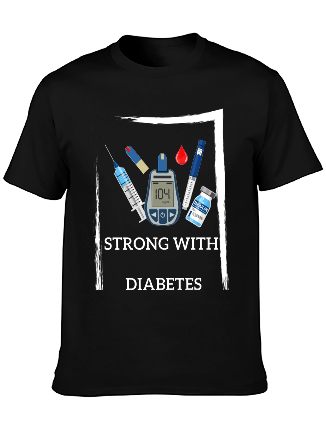 Black Strong With Diabetes Awareness T-Shirt view 3
