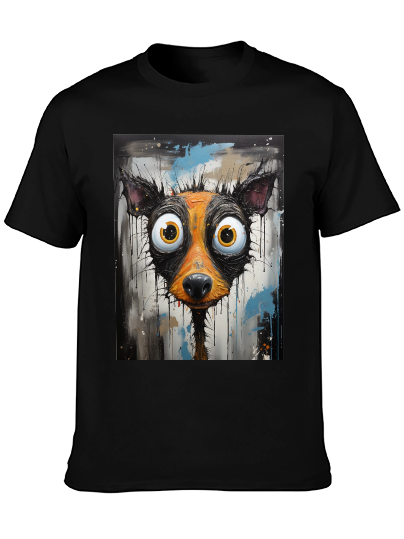 Black Cartoon Dog Graphic Tee - Funky Art Shirt view 3