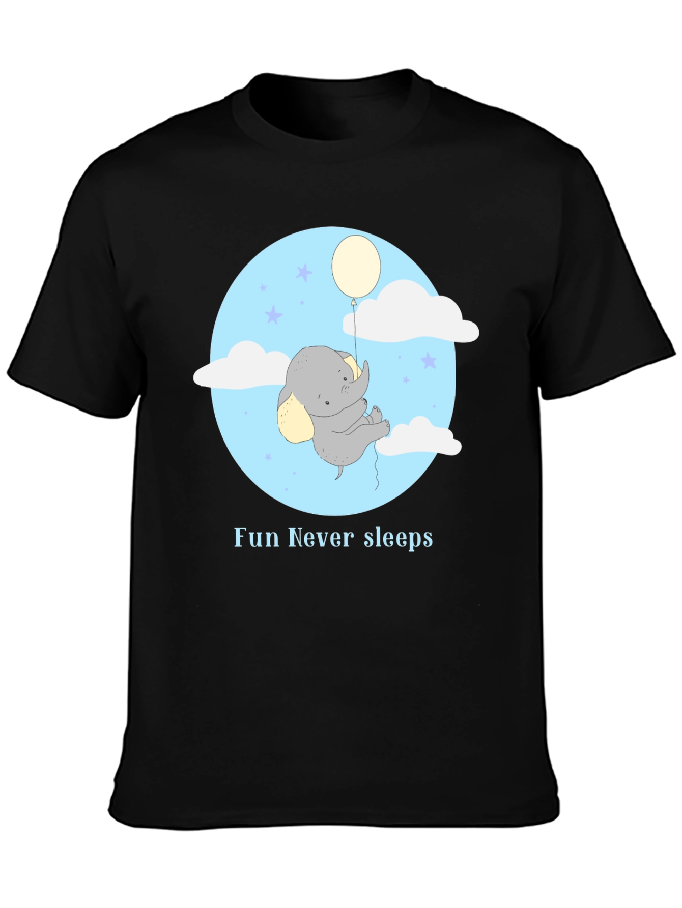 Black Fun Never Sleeps Elephant Balloon Graphic Tee view 3