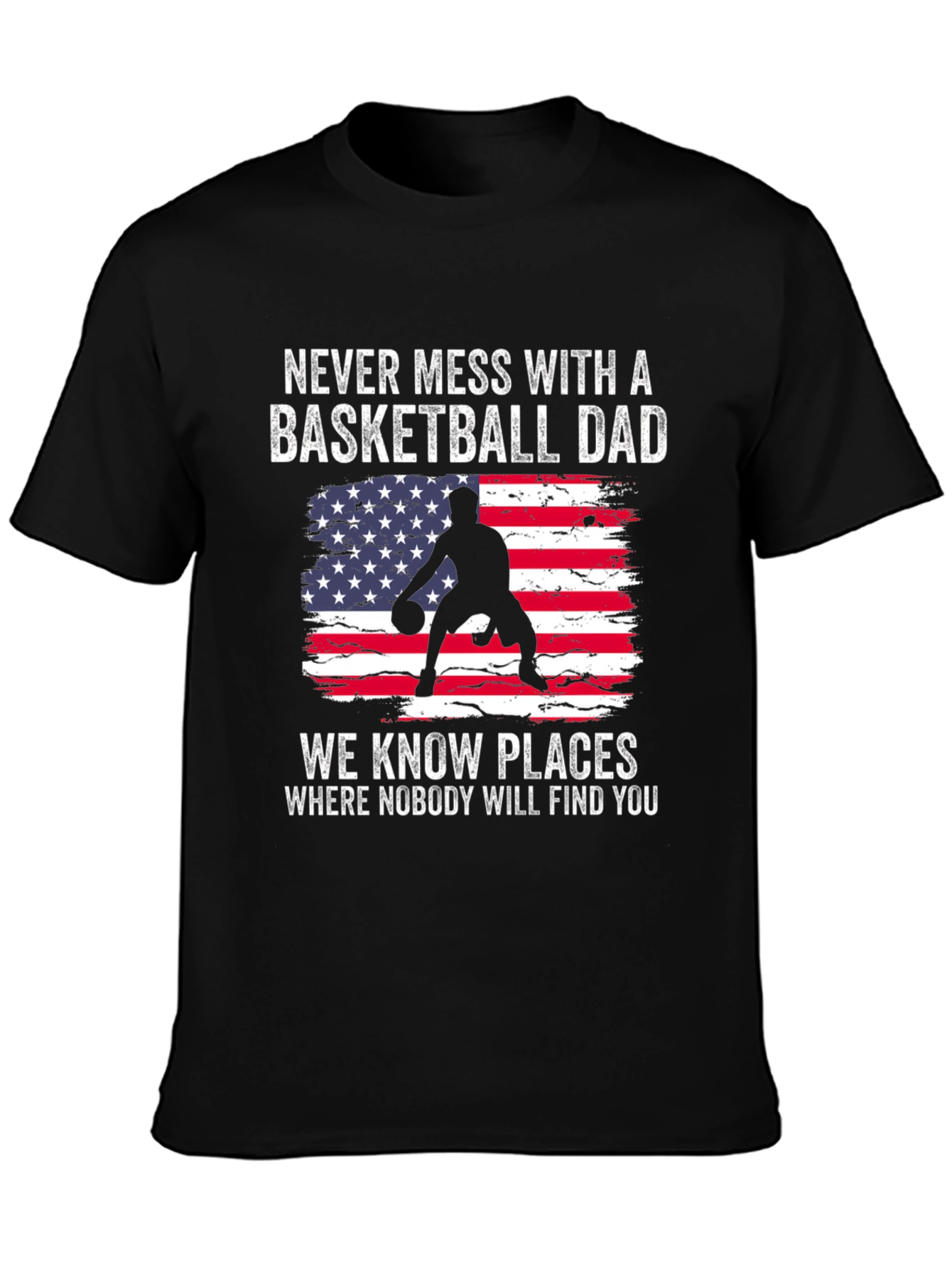 Black Basketball Dad T-Shirt - Patriotic USA Design view 3