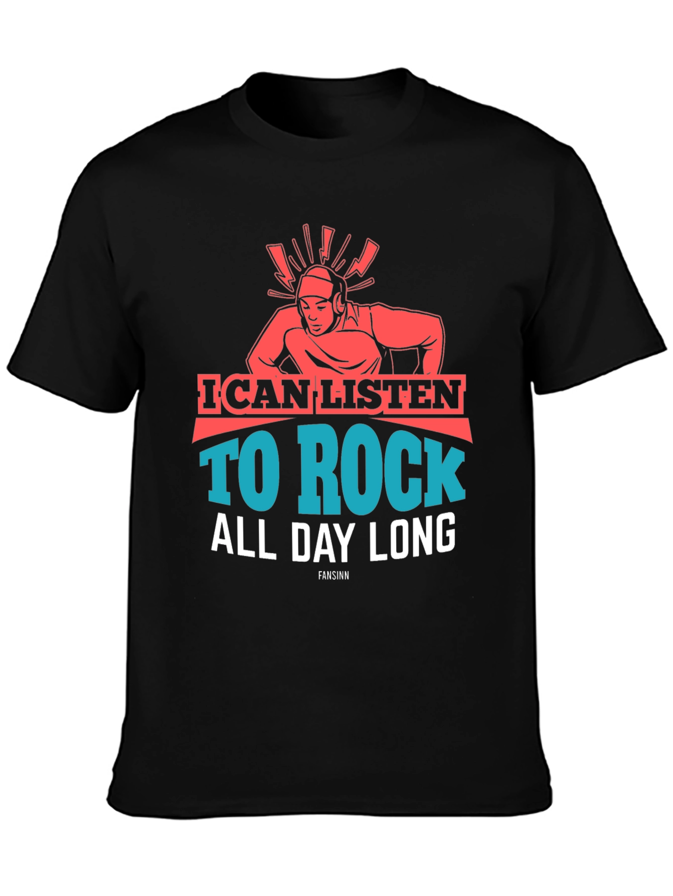 Black Rock Music Lover T-Shirt - I Can Listen All Day Long view 3