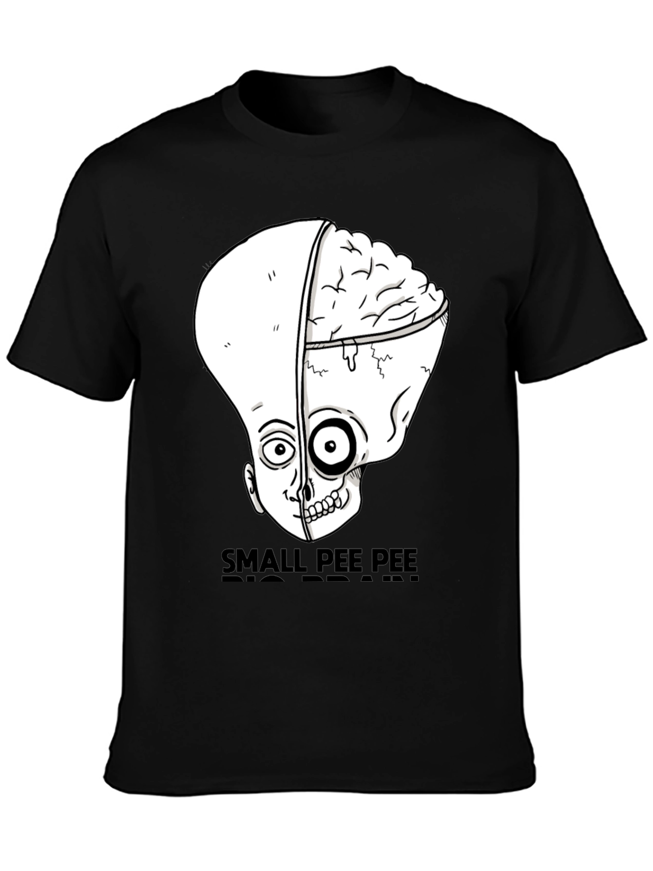 Black Small Pee Pee Big Brain Funny Graphic Tee view 3