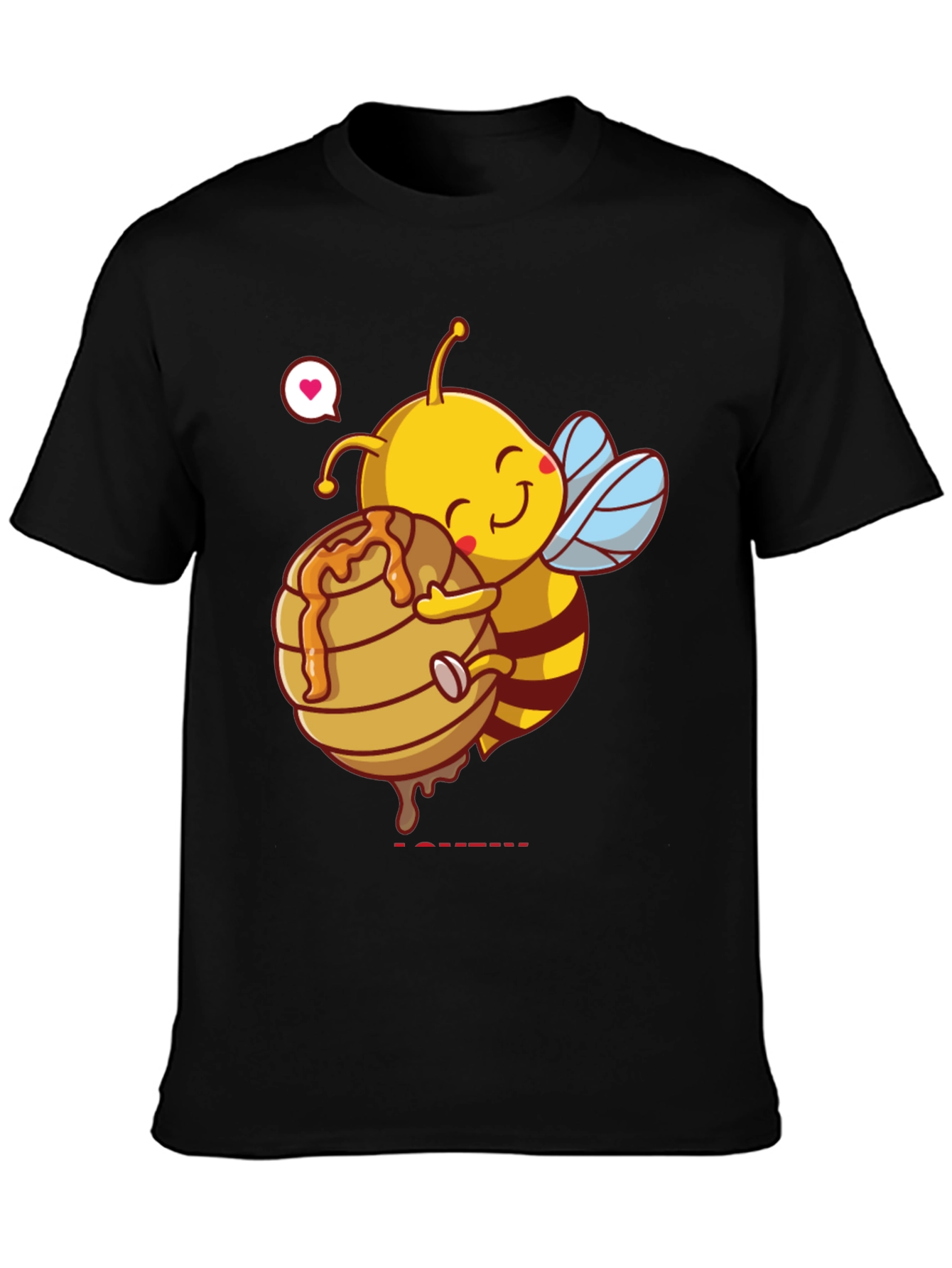 Black Cute Bee Hugging Honeycomb Graphic T-Shirt view 3