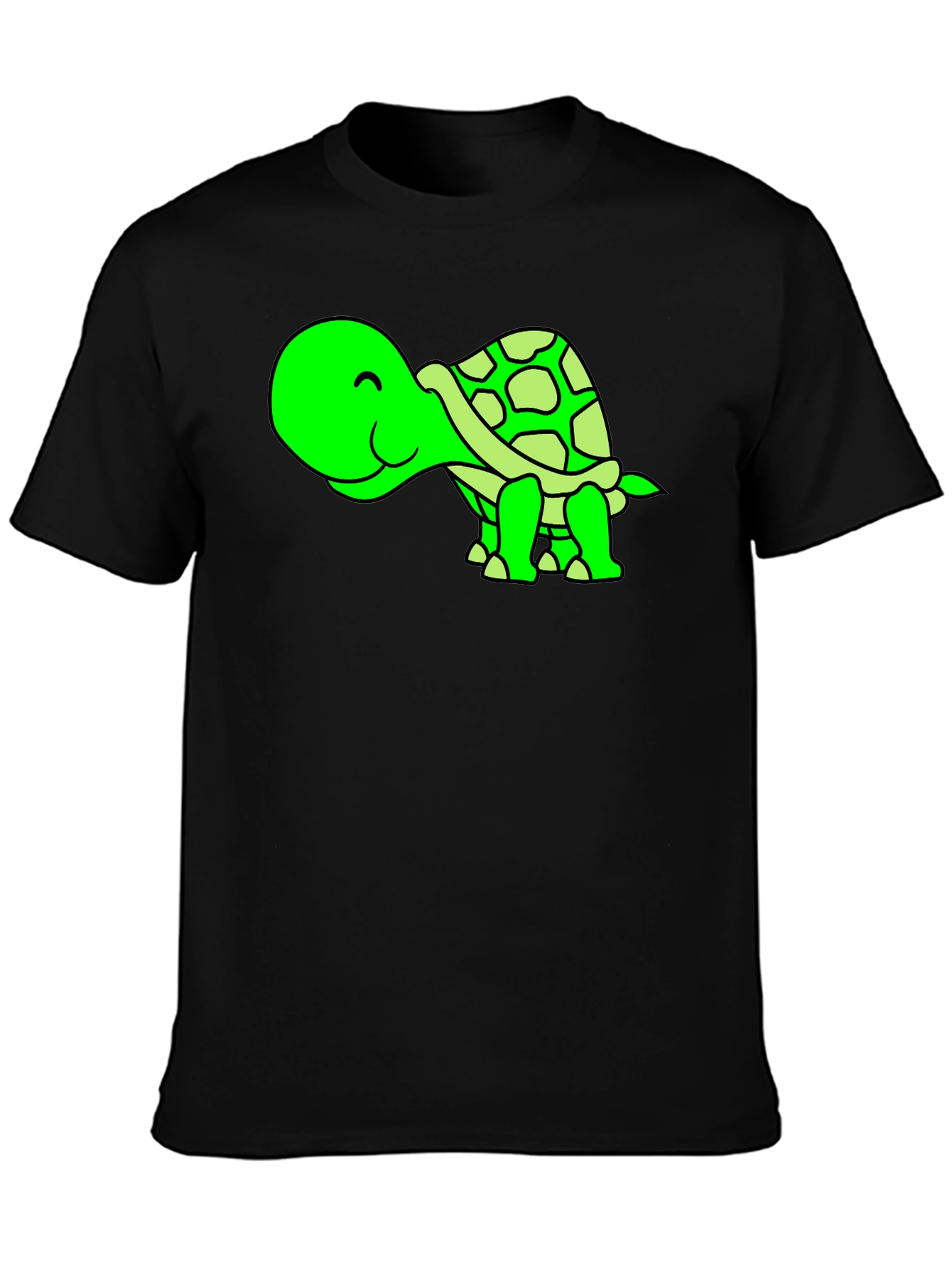 Black Cute Green Turtle Graphic Tee view 3
