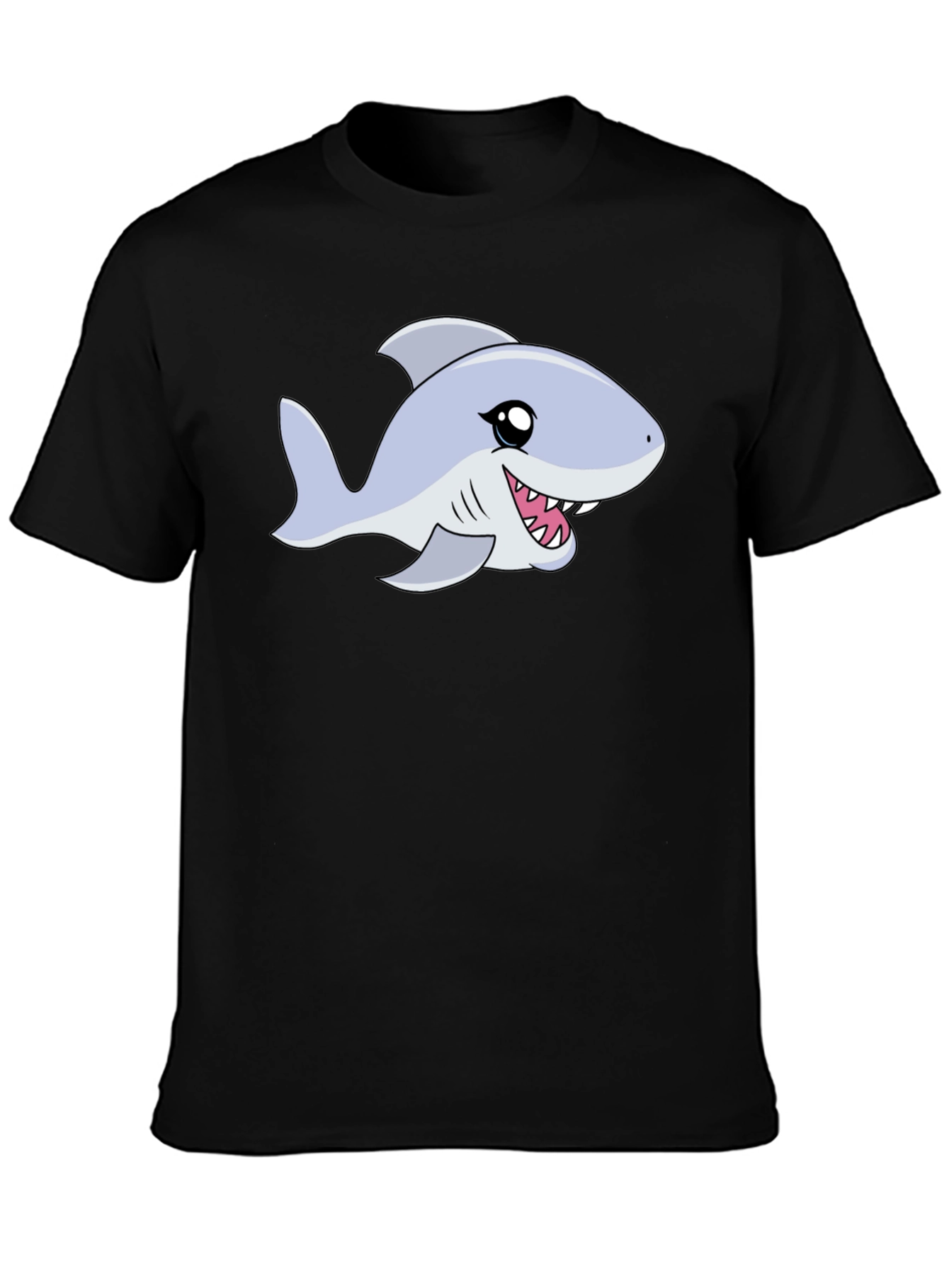 Black Cartoon Shark Graphic Tee - Black Casual Shirt view 3