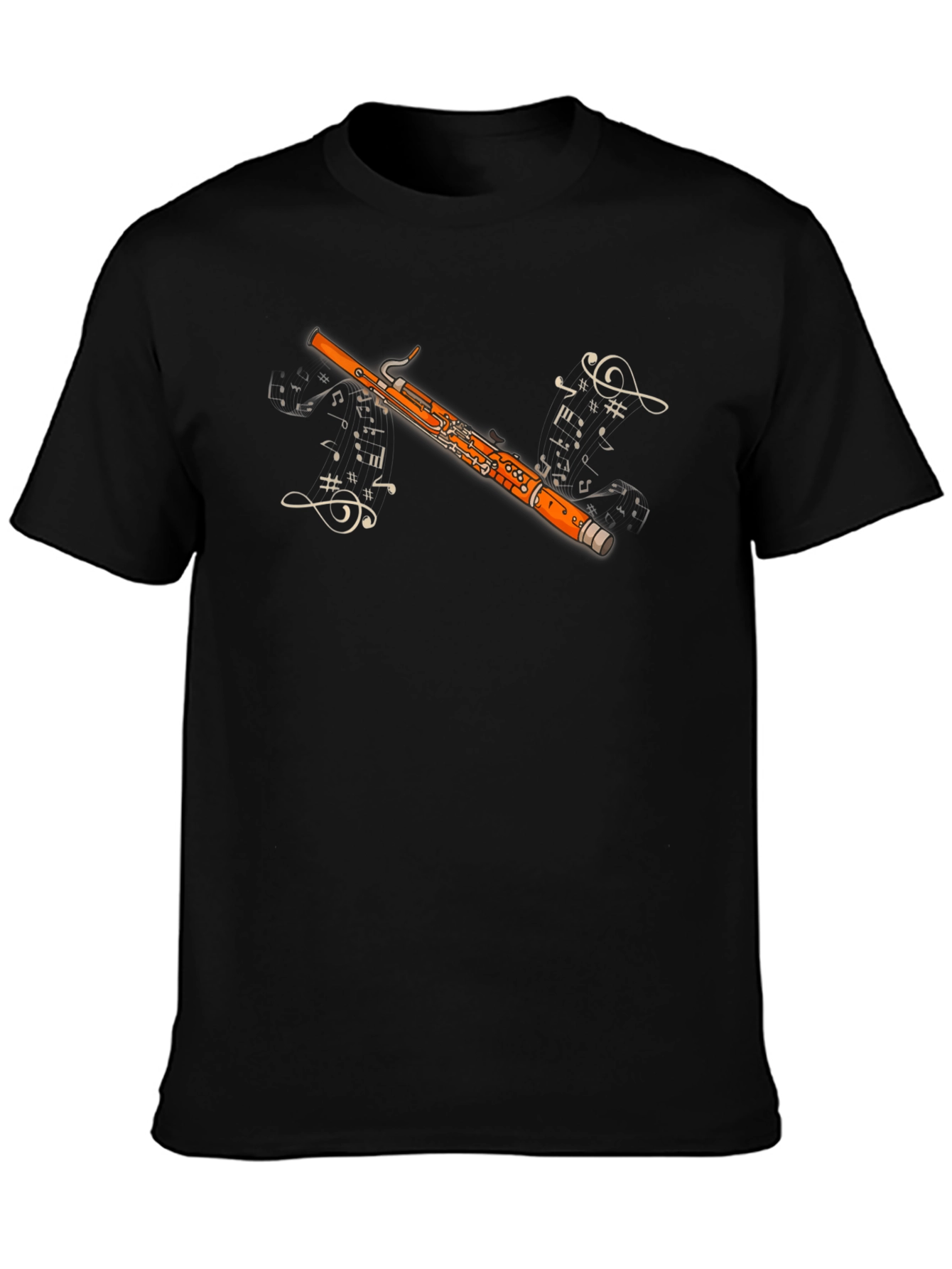 Black Bassoon Music Notes Graphic Black T-Shirt view 3