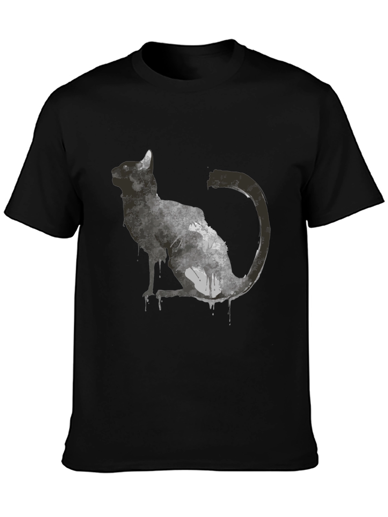 Black Abstract Cat Graphic T-Shirt - Black view 3