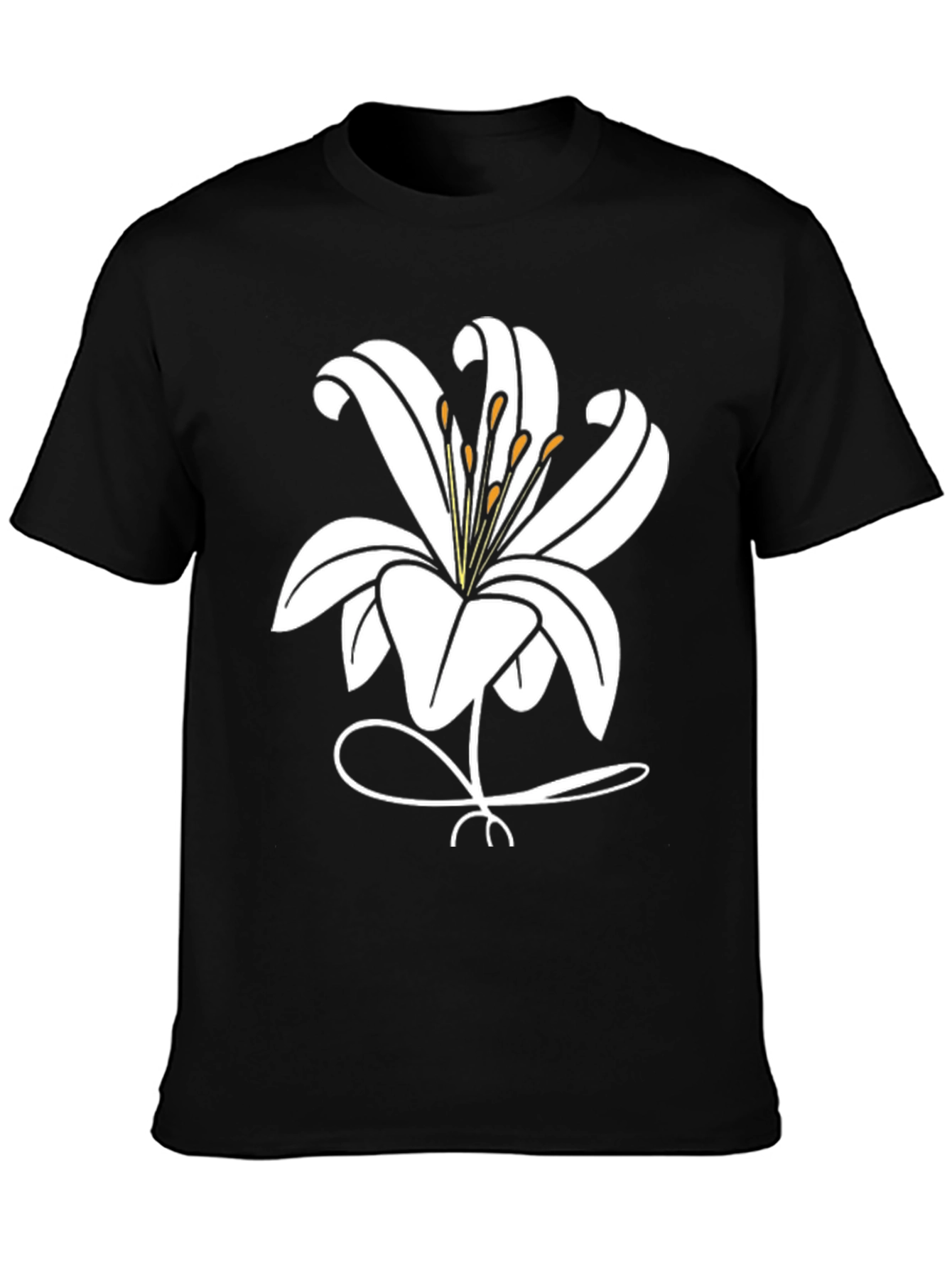 Black Lily Flower Graphic T-Shirt - Black Casual Tee view 3