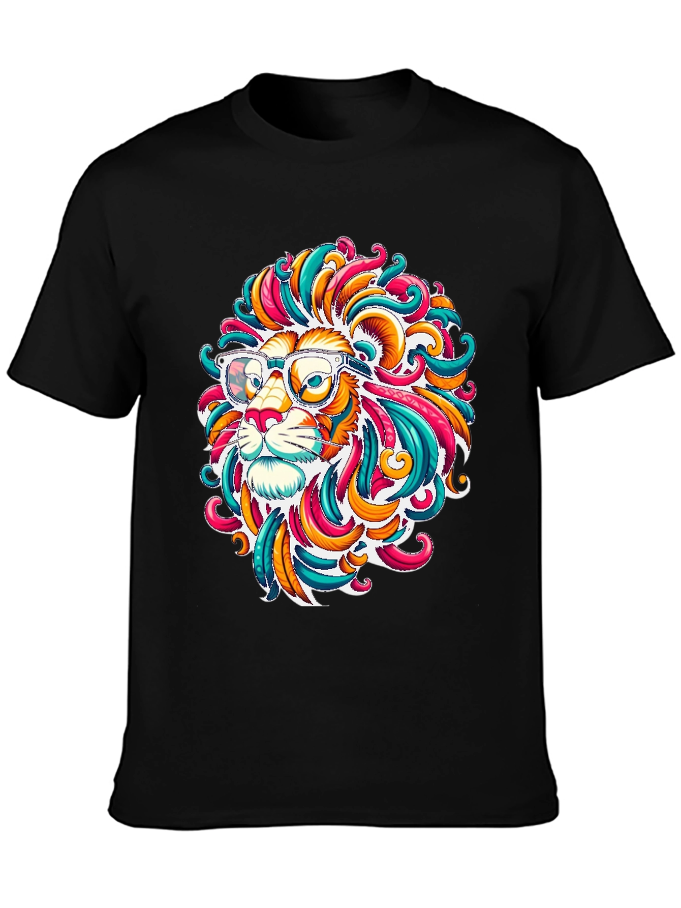 Black Funky Lion Graphic T-Shirt - Men's Black Tee view 3