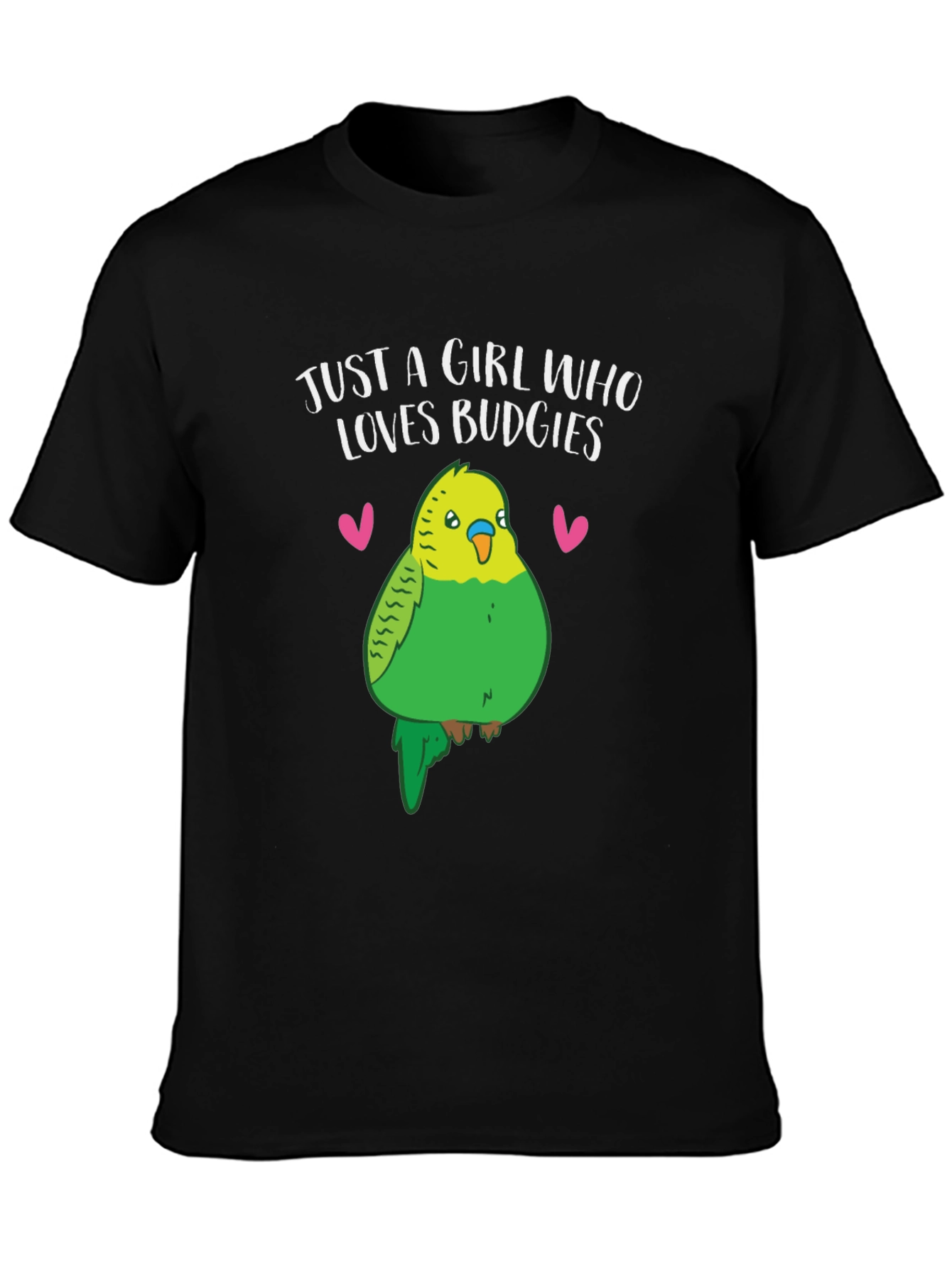 Black Just a Girl Who Loves Budgies T-Shirt - Bird Lover Tee view 3