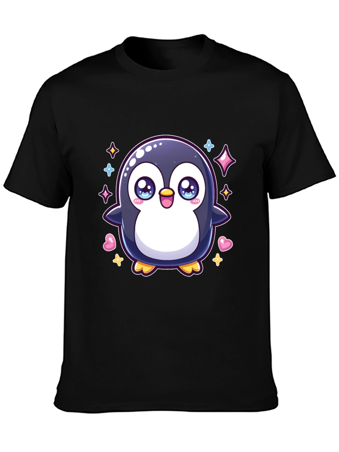 Black Cute Penguin Graphic Tee - Black Cotton Shirt view 3
