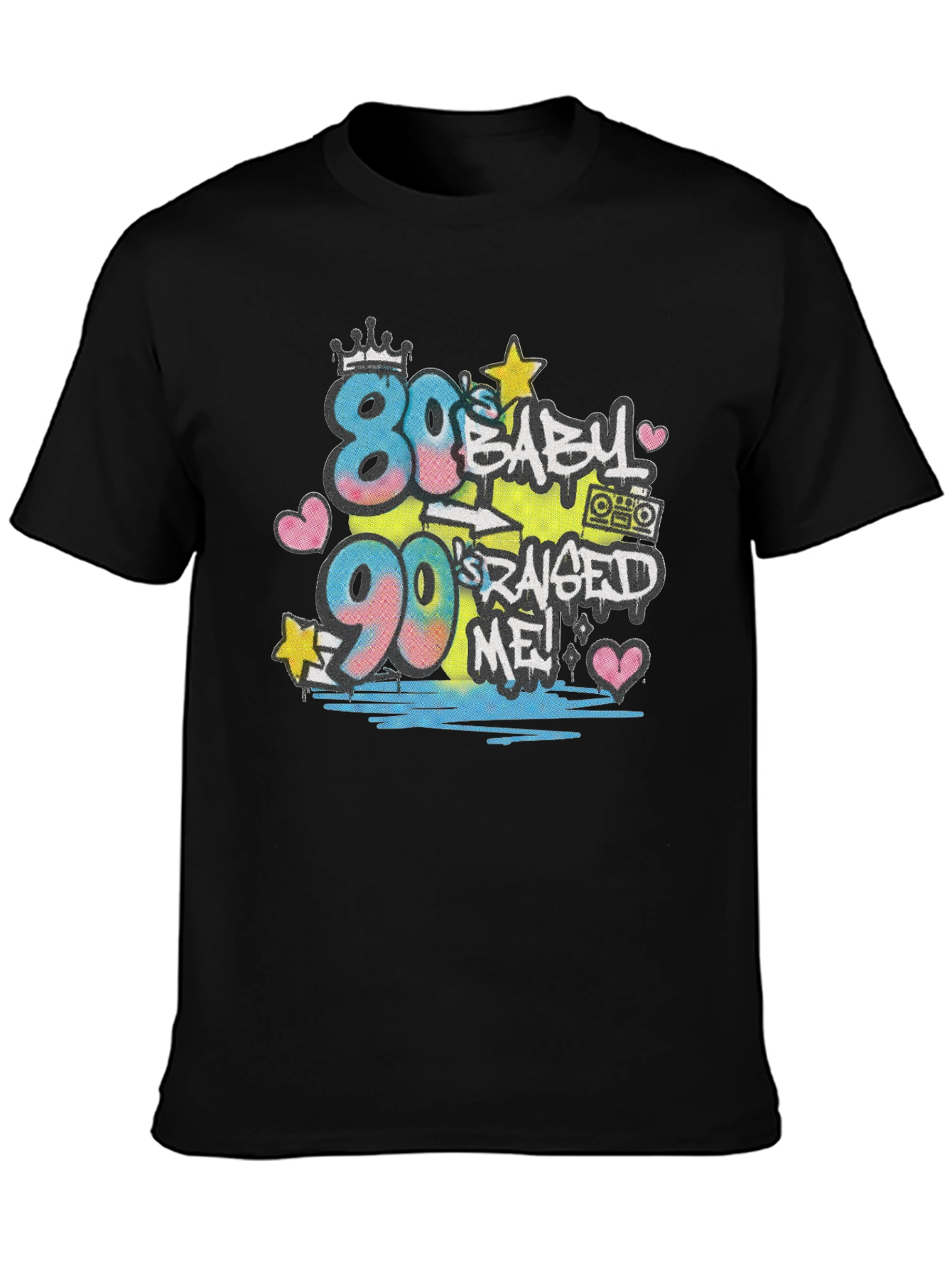 Black 80s Baby 90s Raised Me T-Shirt view 3