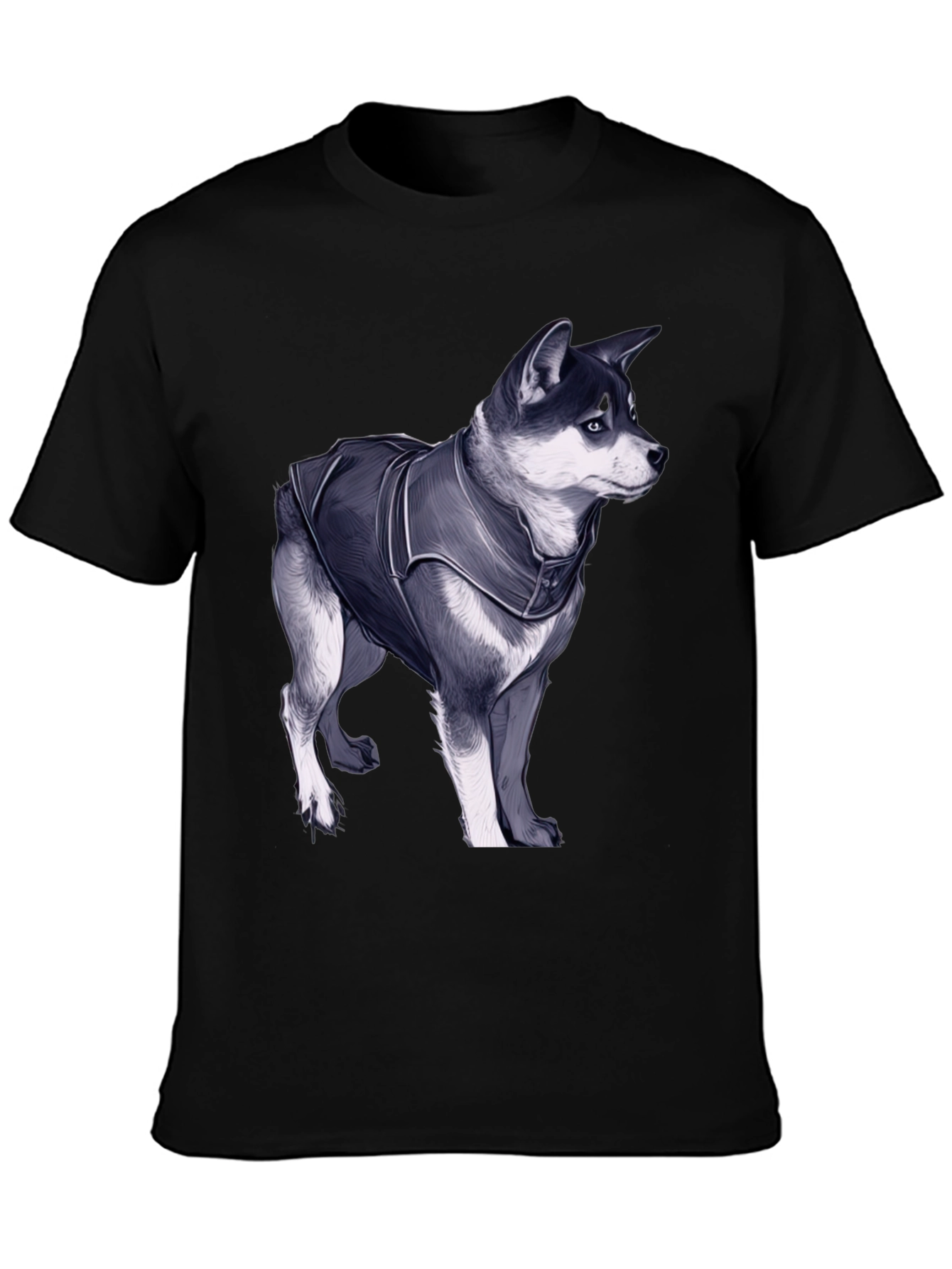 Black Dog in Jacket Graphic Tee - Black Casual T-Shirt view 3