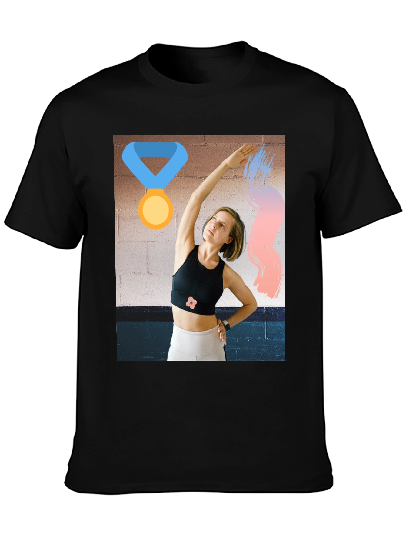 Black Graphic Tee with Athletic Woman Design view 3