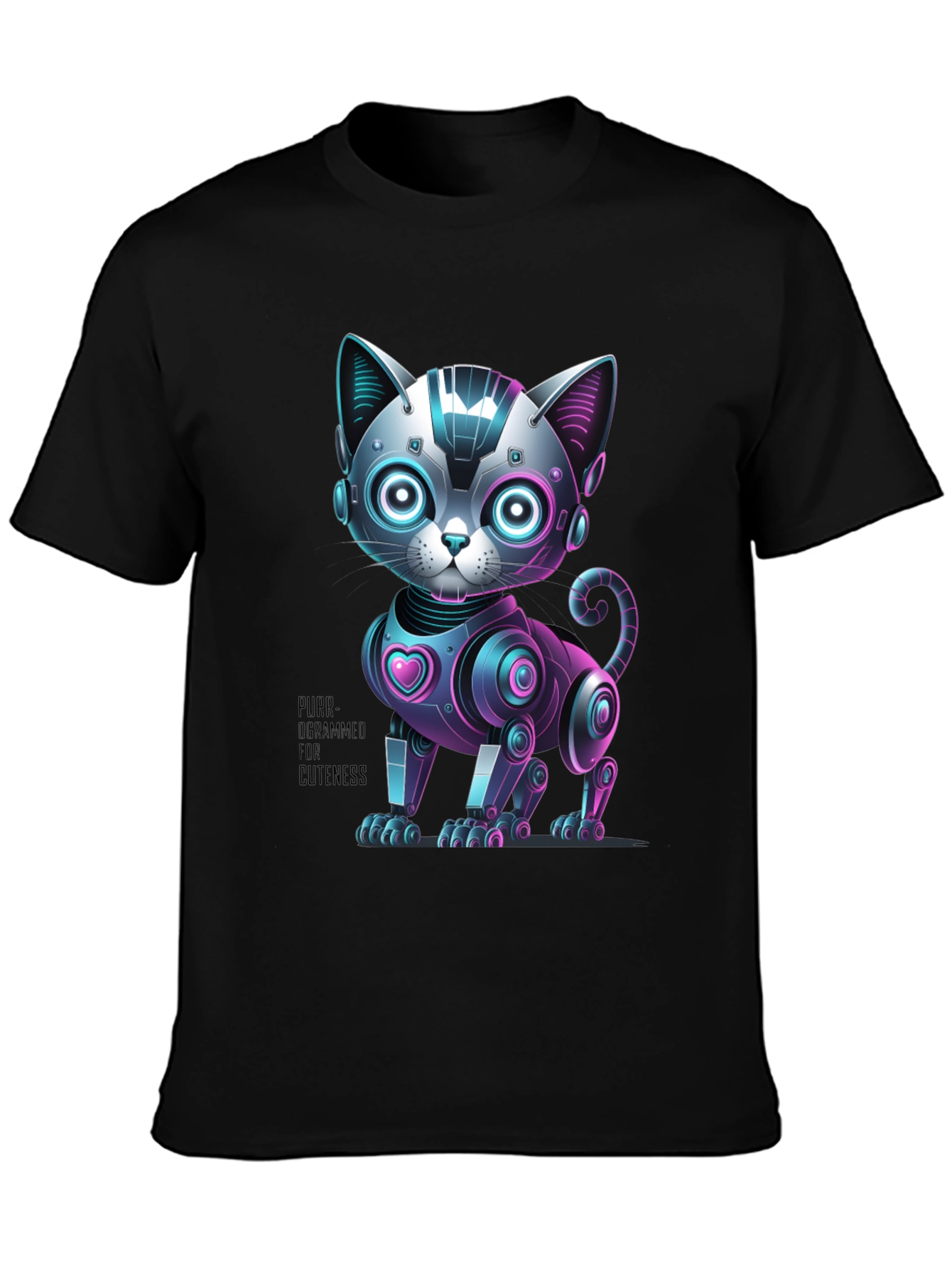 Black Robo Cat T-Shirt - Purr-ogrammer for Cuteness view 3