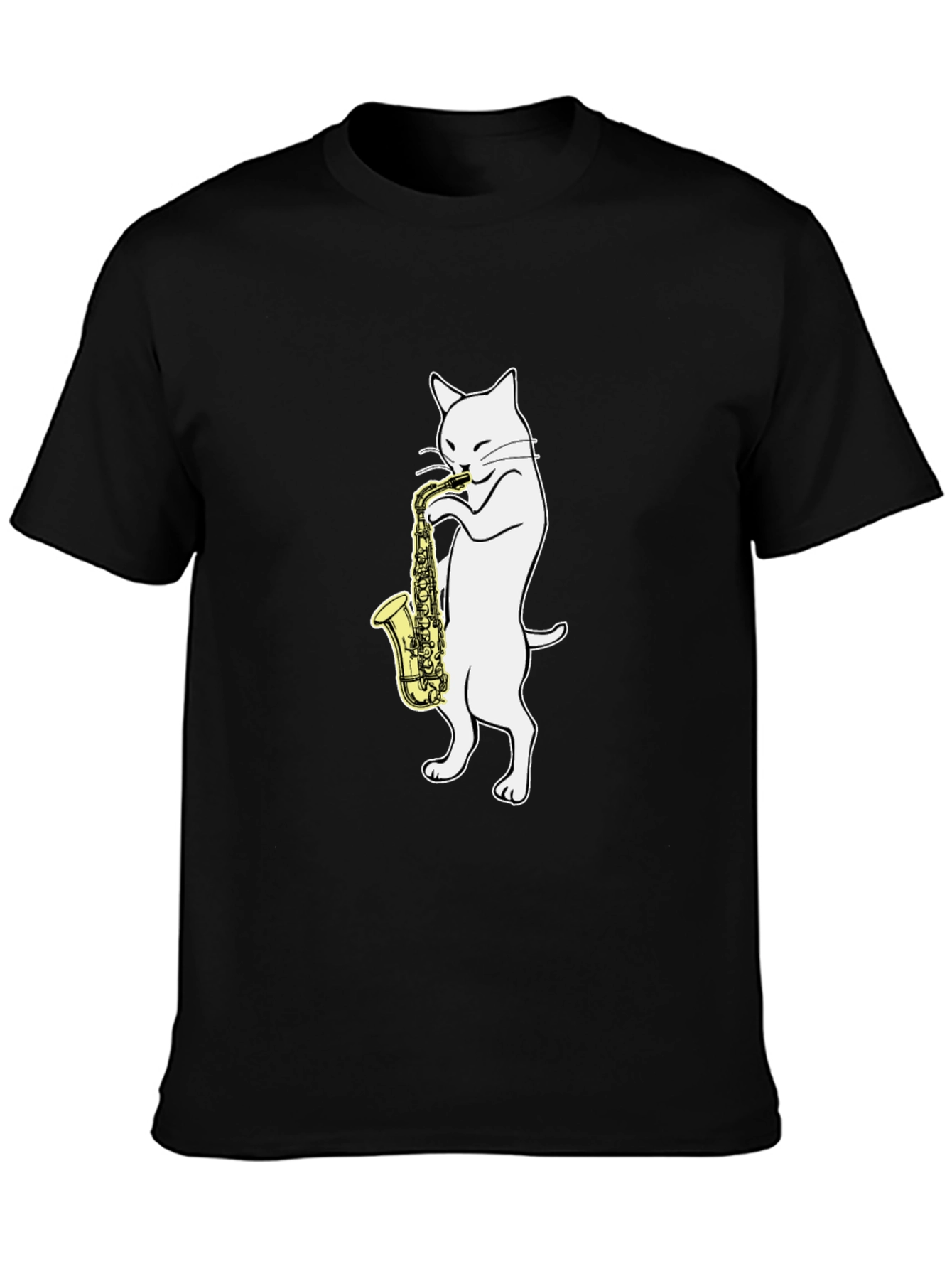 Black Cat Saxophone Player Graphic Tee - Black Cotton view 3