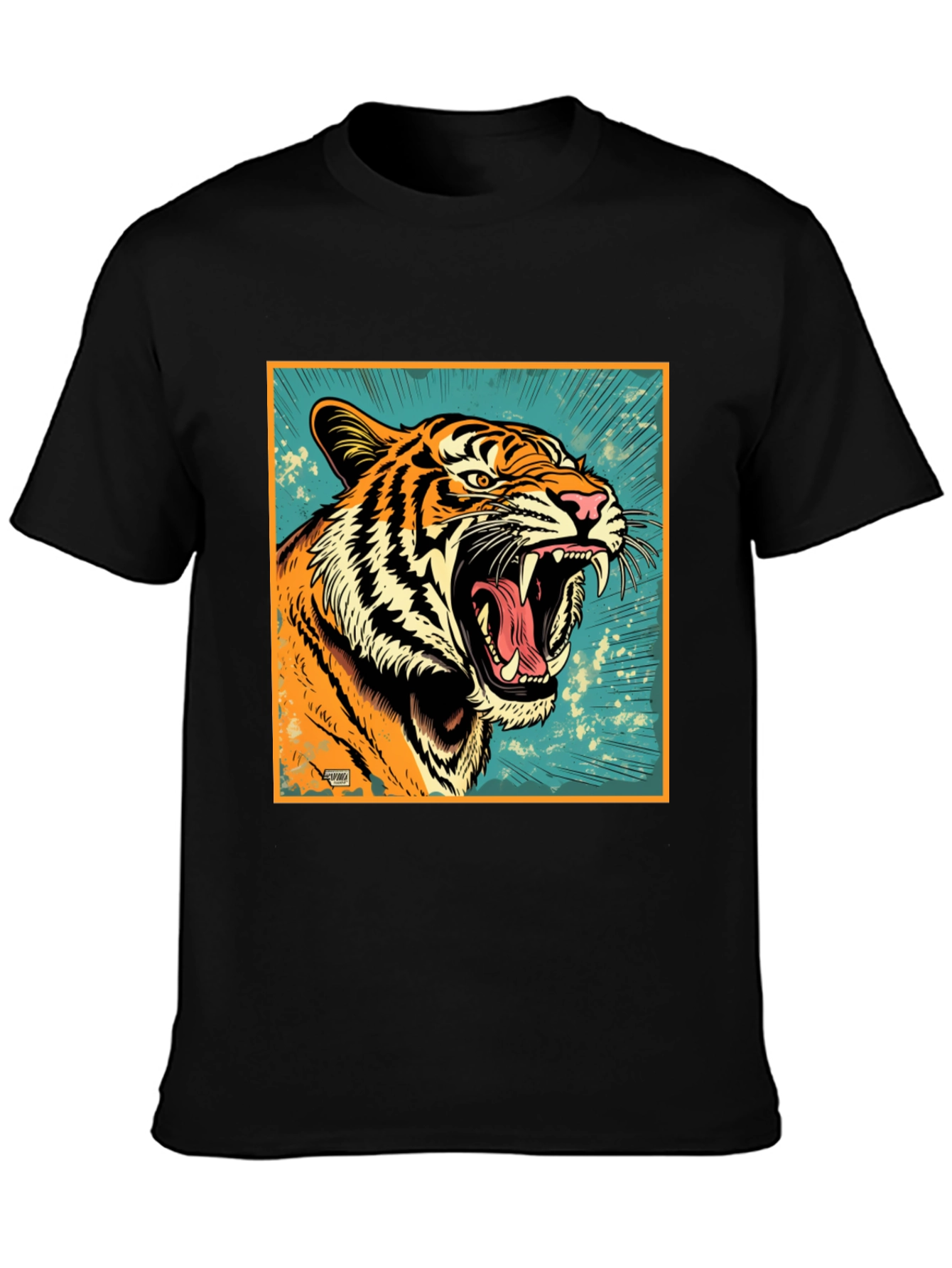 Black Roaring Tiger Graphic Tee - Bold Black T-Shirt view 3