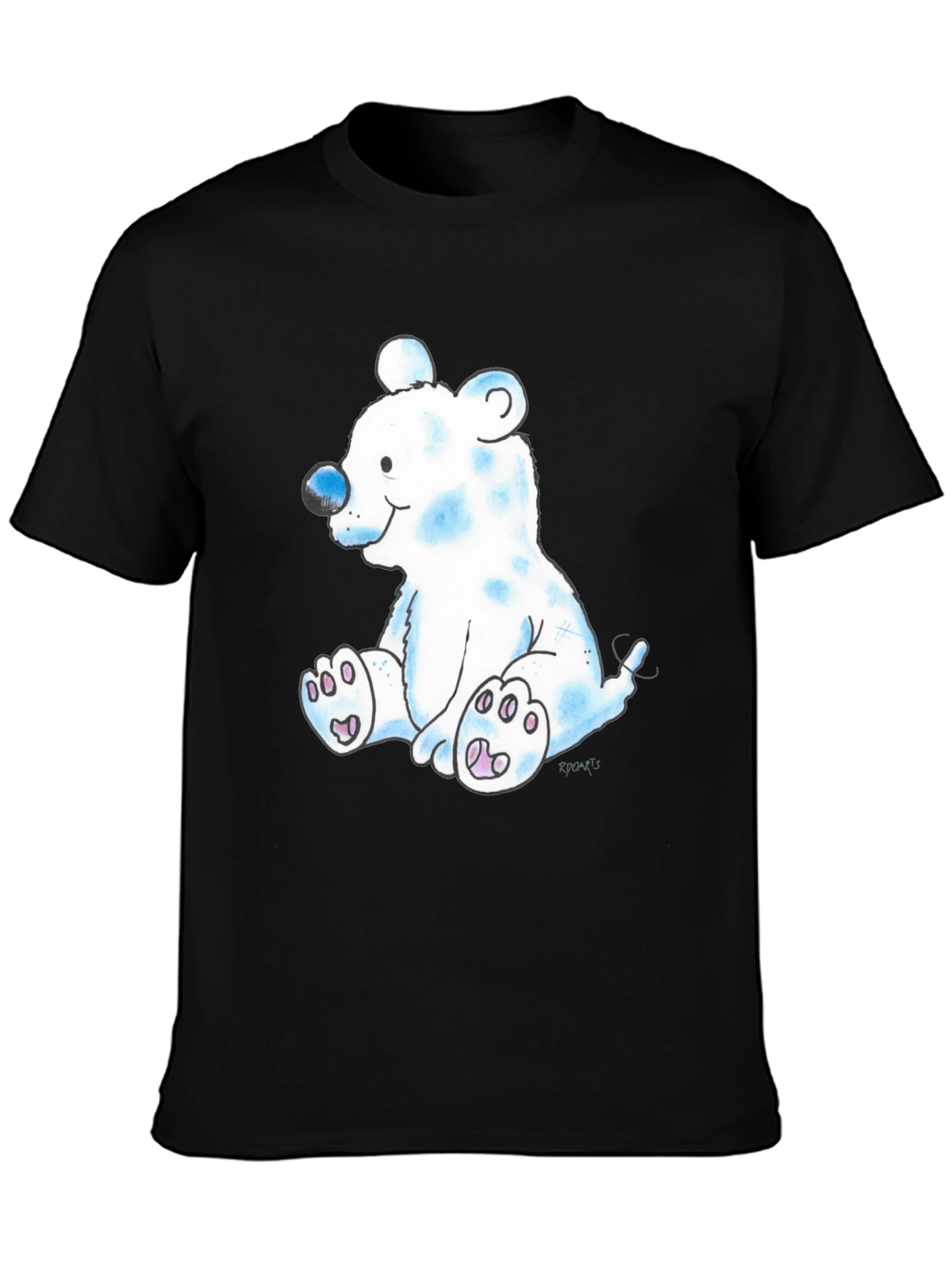Black Cute Cartoon Bear Black T-Shirt view 3