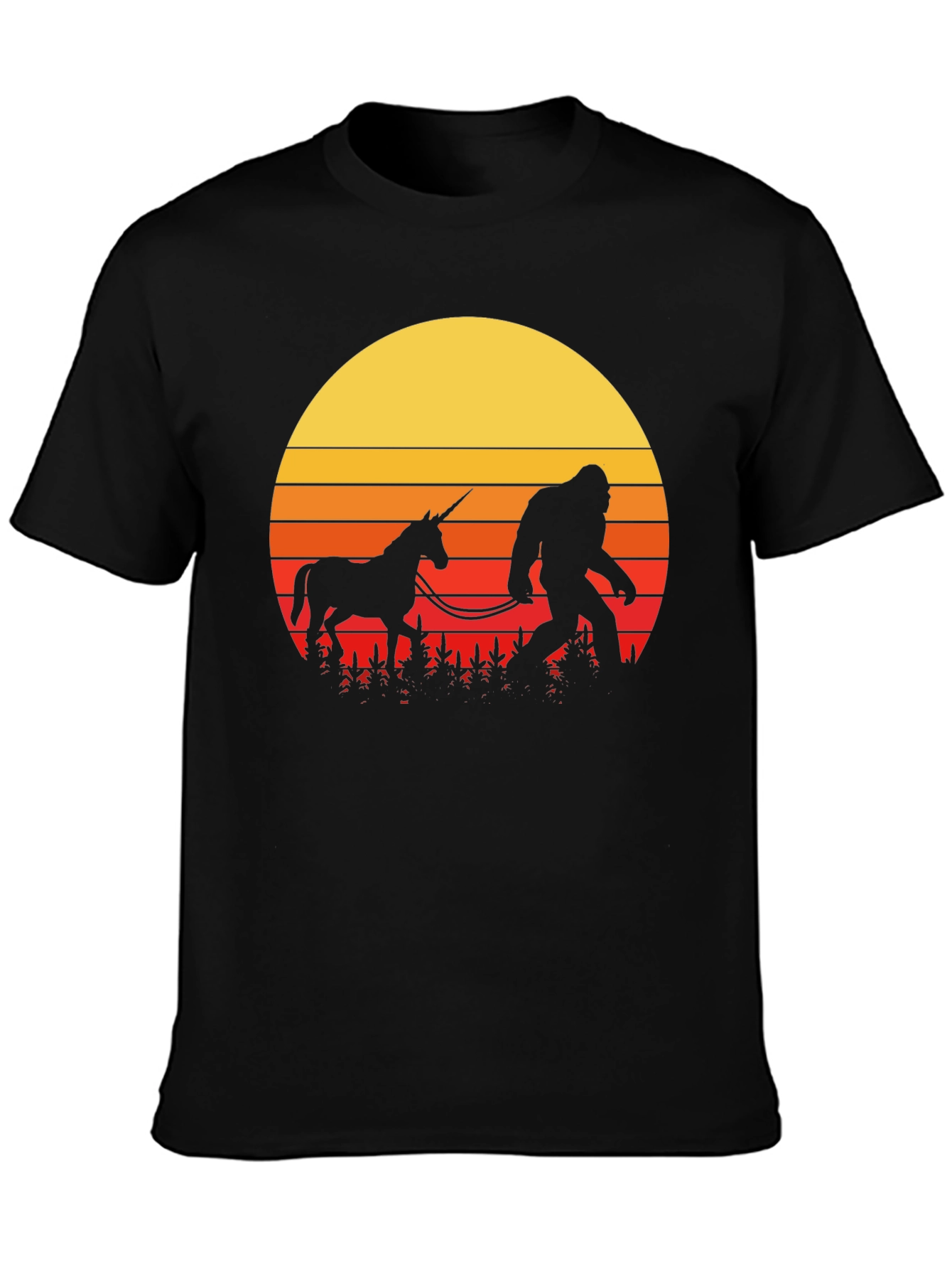 Black Sasquatch & Unicorn Sunset T-Shirt view 3