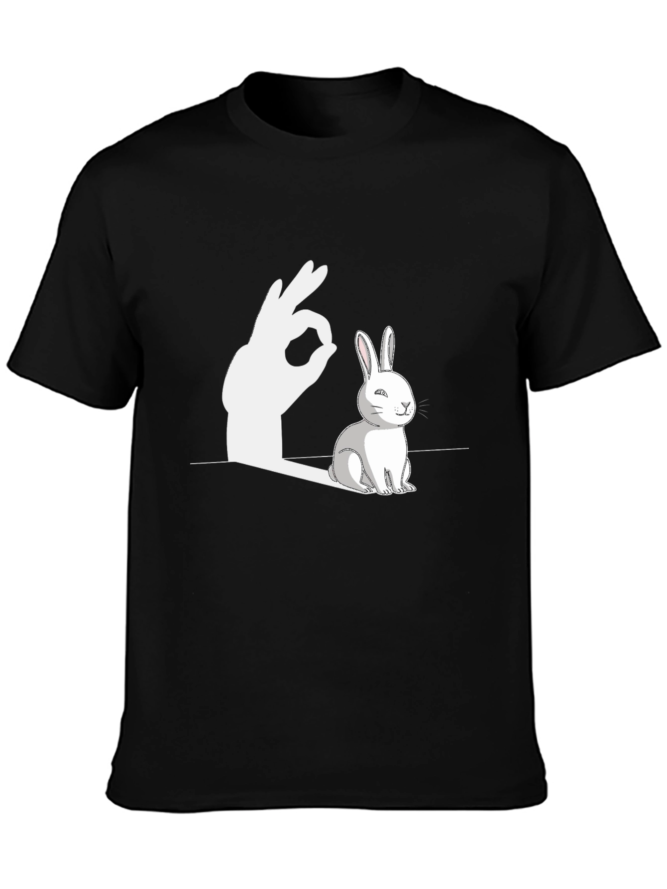 Black Funny Rabbit Shadow Hand Sign Graphic T-Shirt view 3