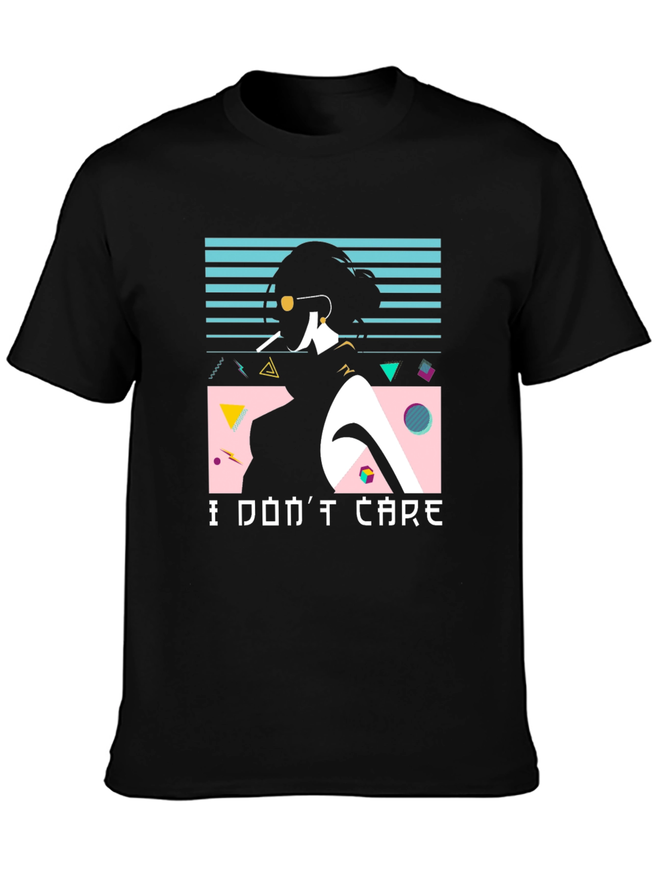 Black Retro "I Don't Care" Graphic Tee view 3