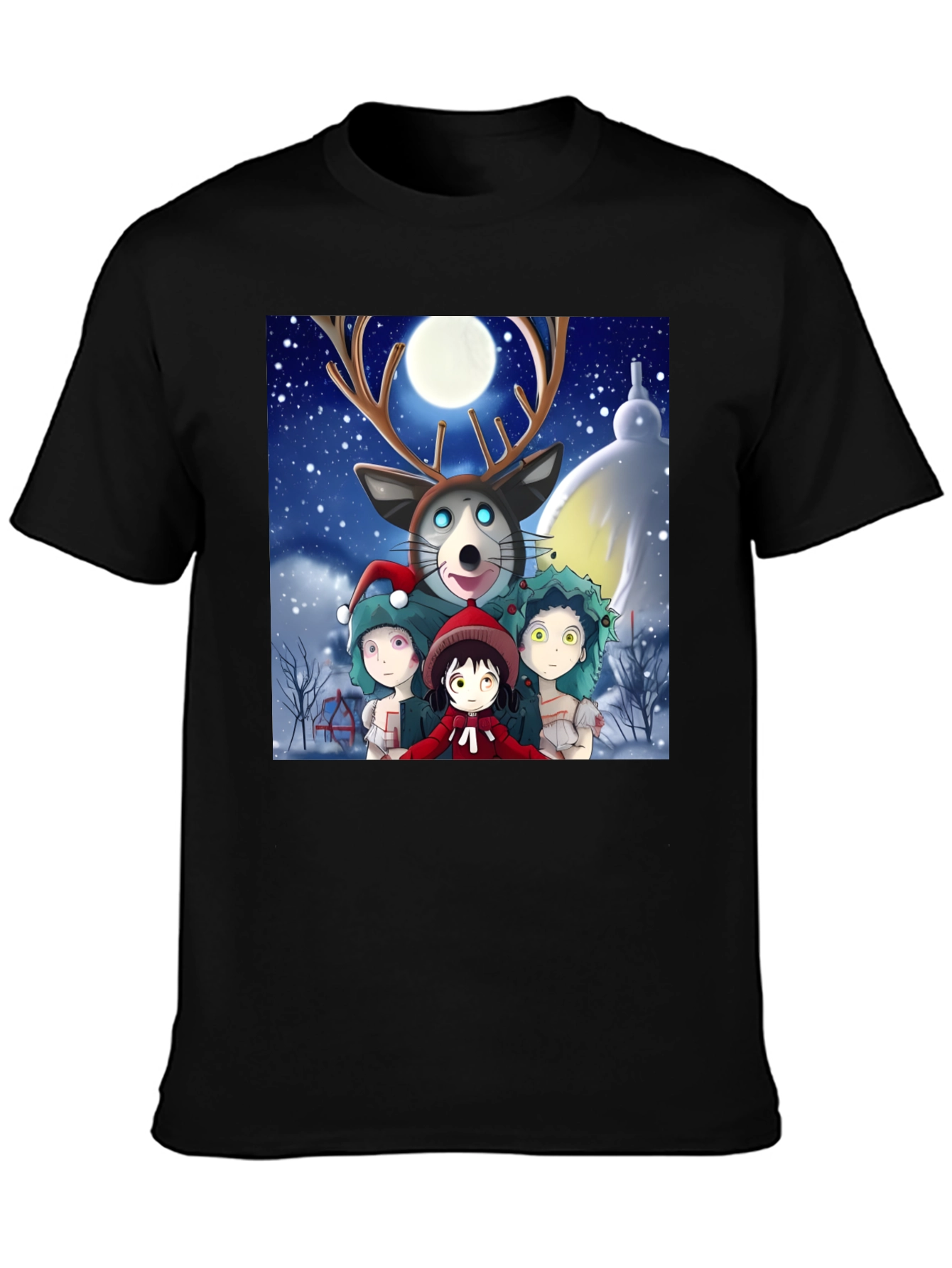 Black Anime Winter Wonderland T-Shirt view 3