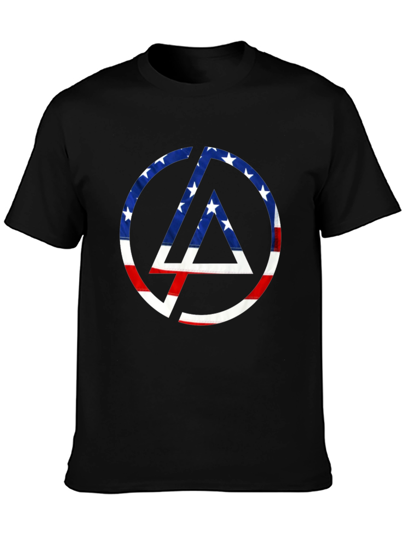 Black American Flag Circle Logo T-Shirt view 3