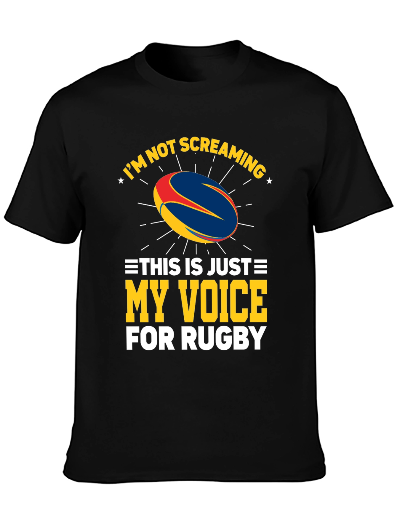Black Rugby Fan T-Shirt: My Voice for Rugby view 3