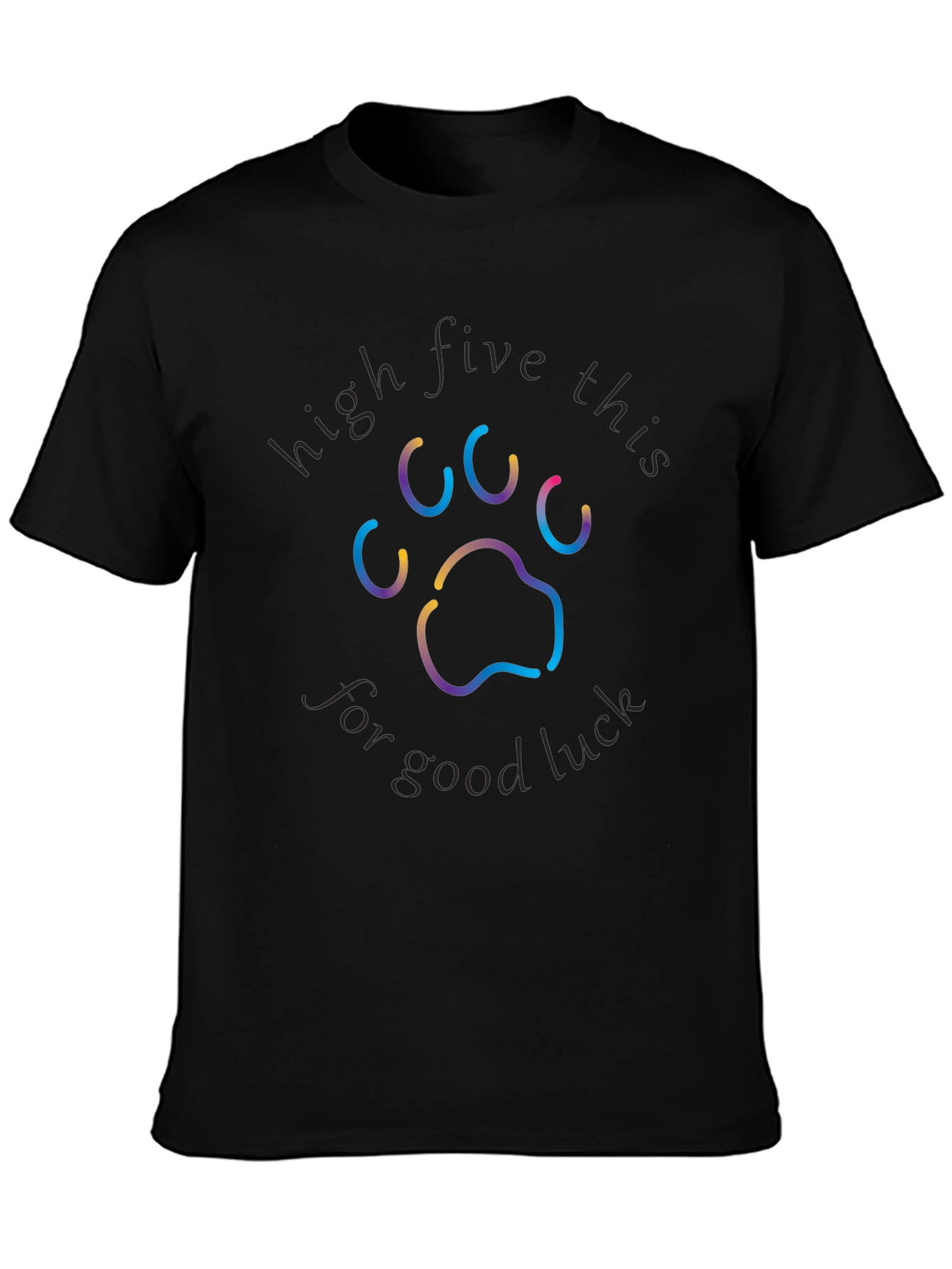 Black High Five for Good Luck Paw Print T-Shirt view 3
