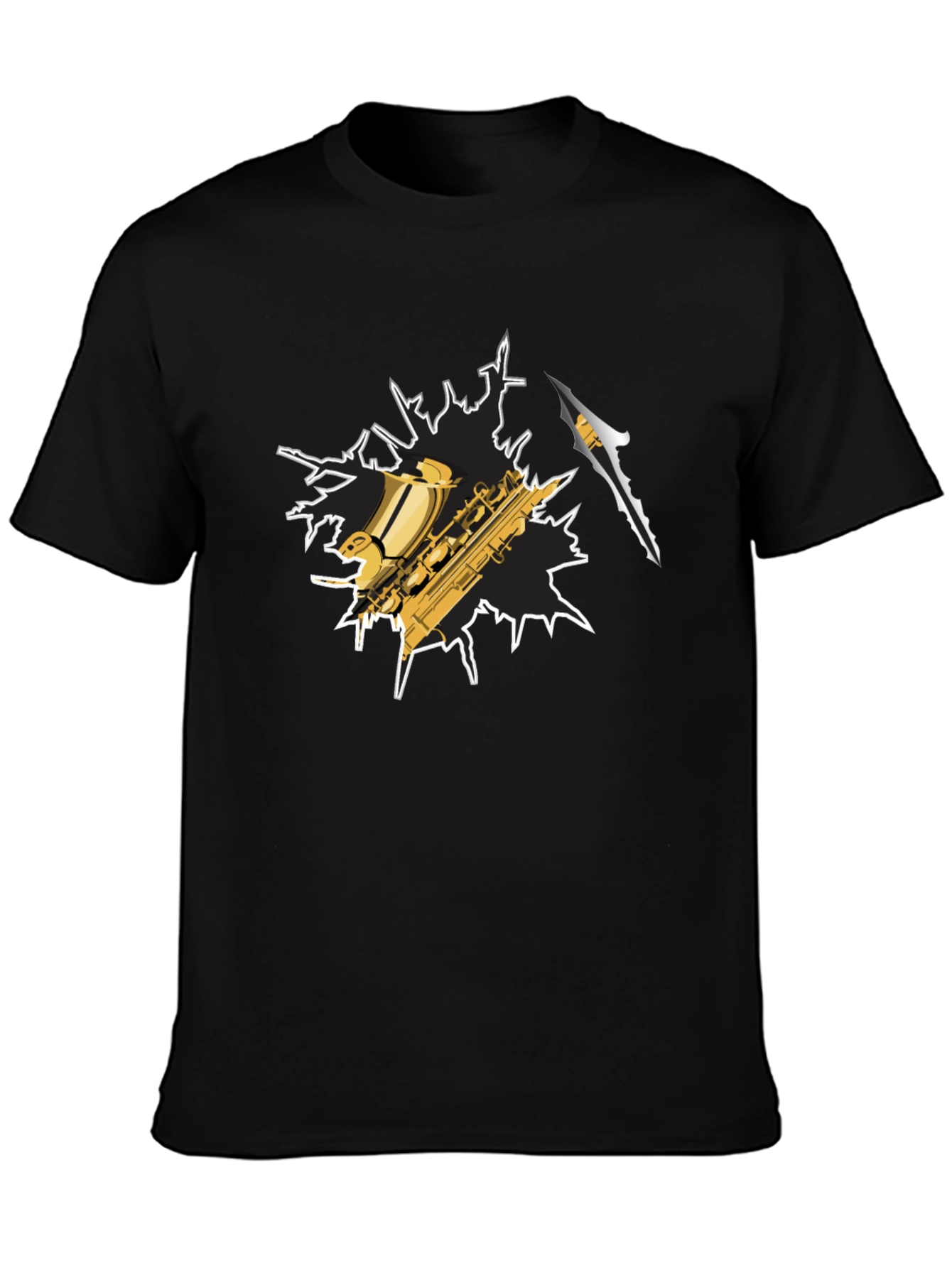 Black Saxophone Graphic T-Shirt - Cool Music Tee view 3