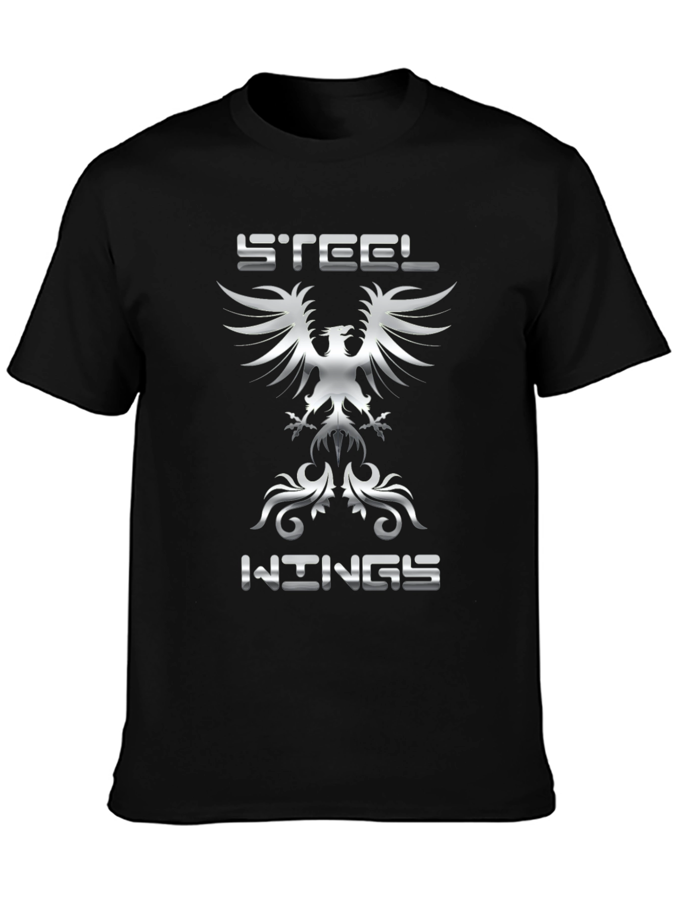 Black Steel Wings Graphic Tee - Bold Eagle Design view 3