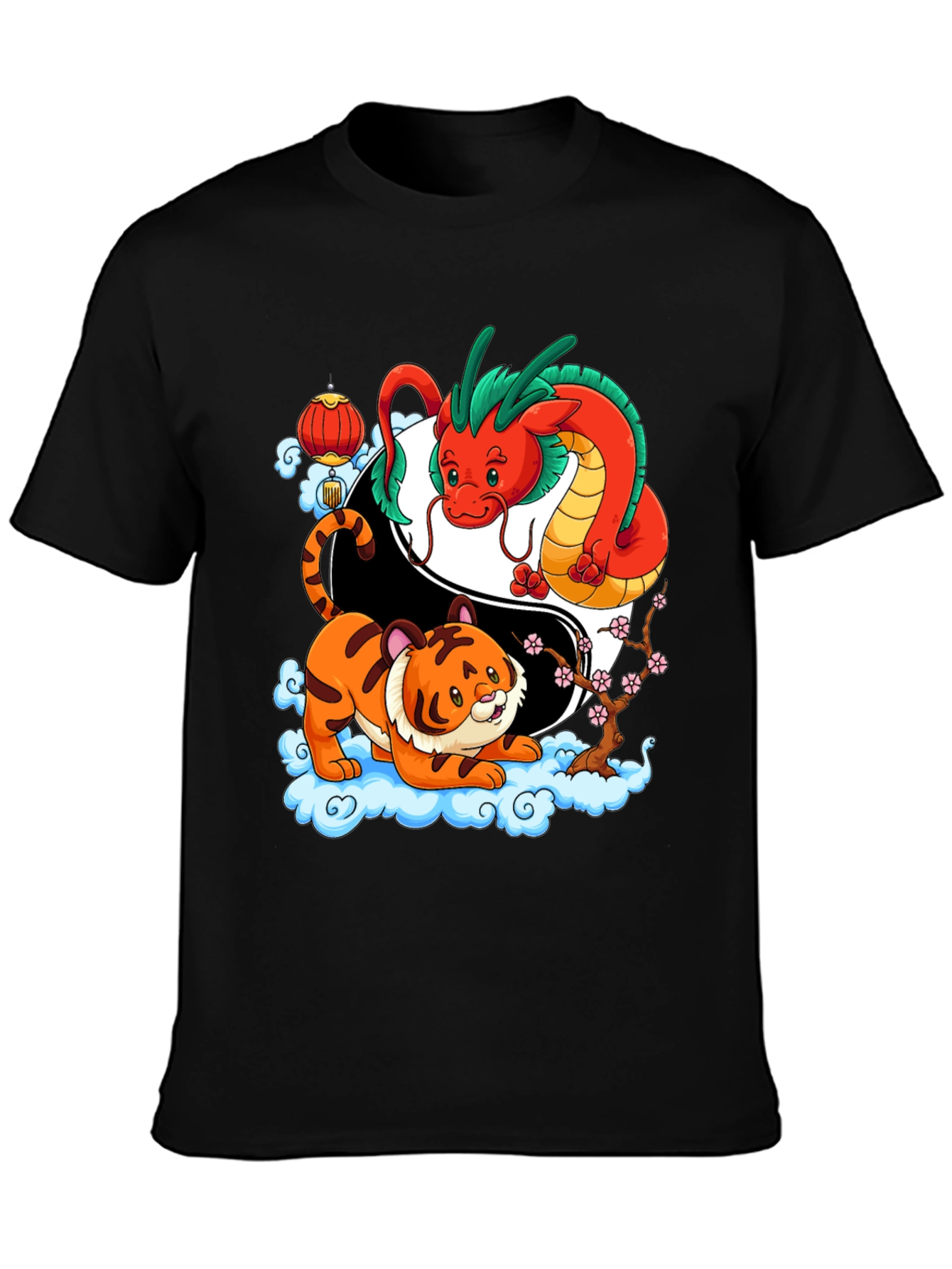 Black Year of the Dragon & Tiger Yin Yang T-Shirt view 3