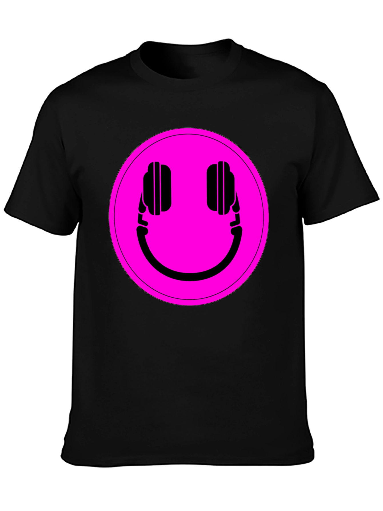 Black Headphone Smiley Graphic Tee - Black view 3
