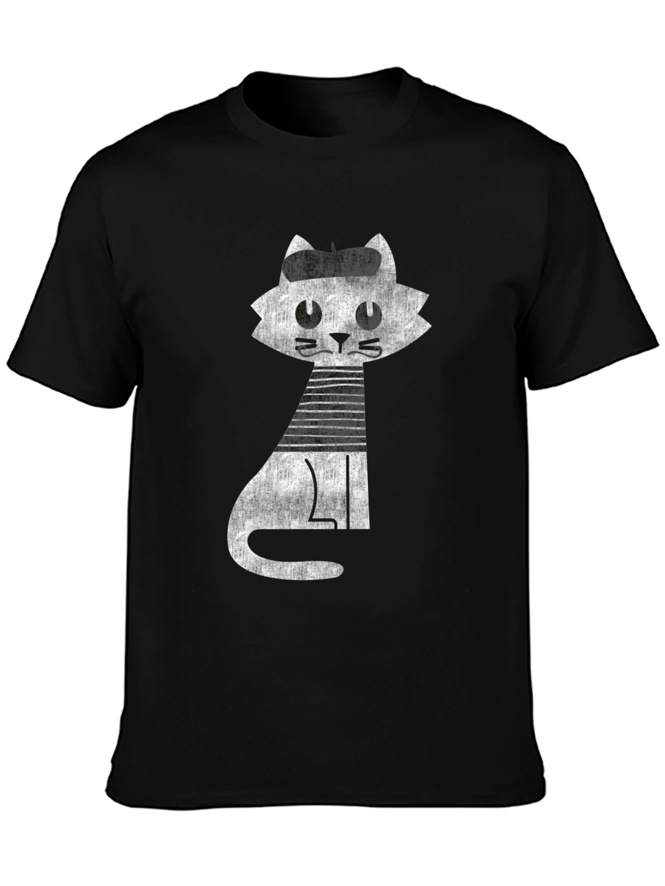 Black Retro Cat Graphic Tee - Cool Black Cotton T-Shirt view 3