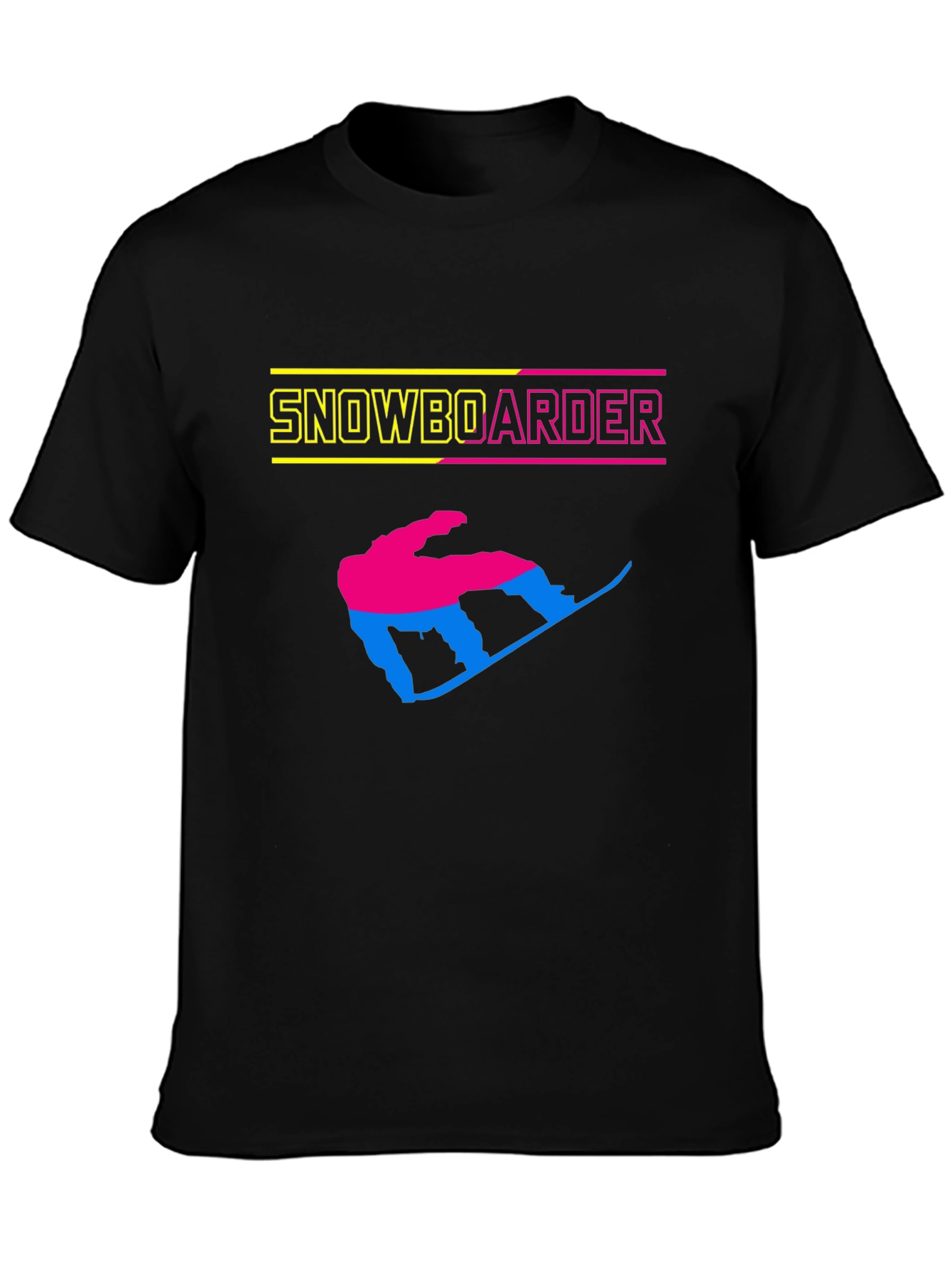 Black Snowboarder Graphic Tee - Black Cotton T-Shirt view 3