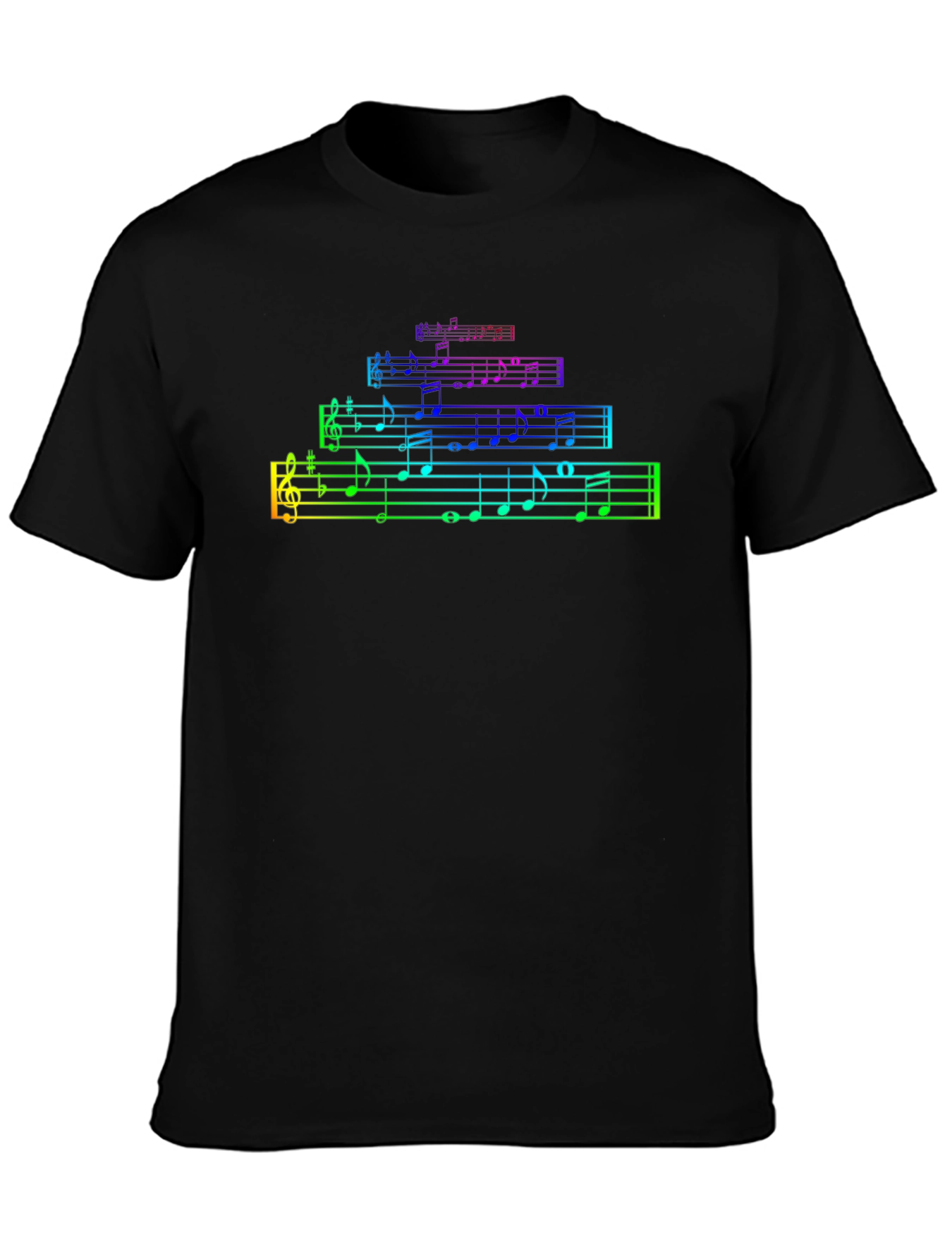 Black Rainbow Music Notes Graphic Black T-Shirt view 3