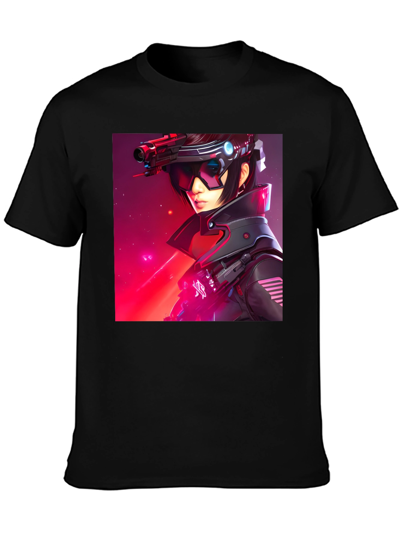 Black Sci-Fi Cyberpunk Girl Graphic Black T-Shirt view 3