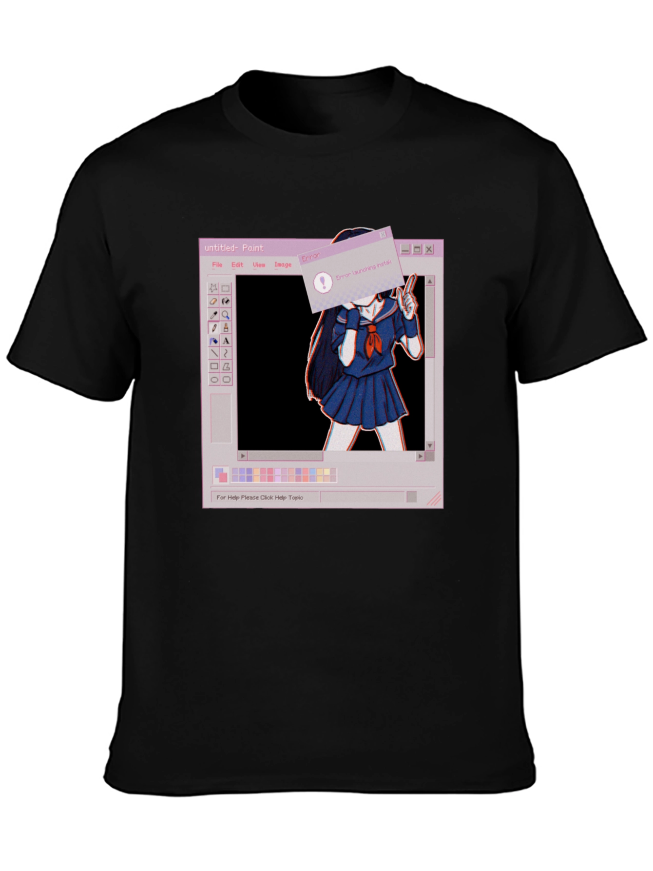 Black Aesthetic Anime Paint Error Black T-Shirt view 3