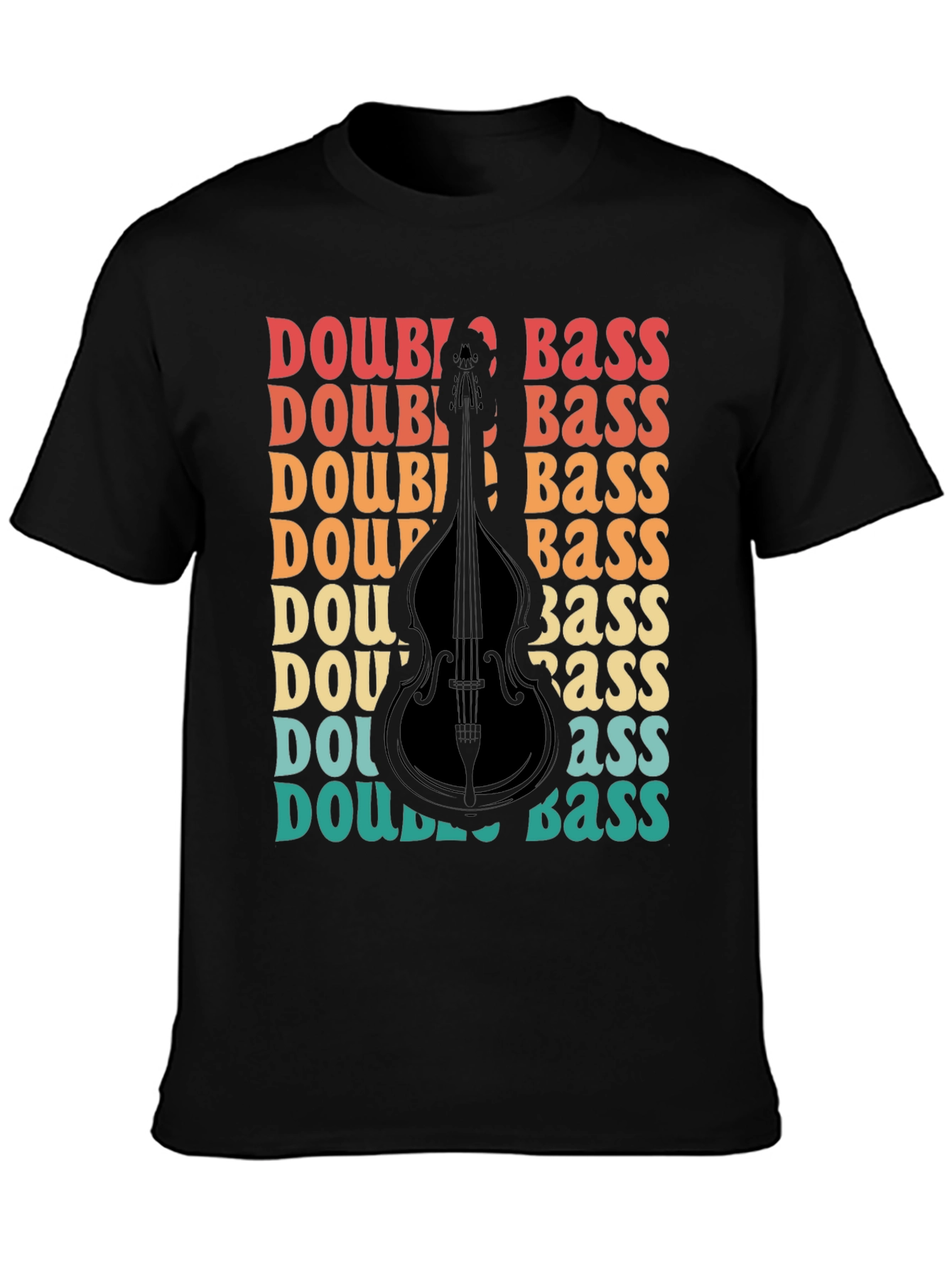 Black Double Bass Graphic T-Shirt Retro Style Musician Tee view 3