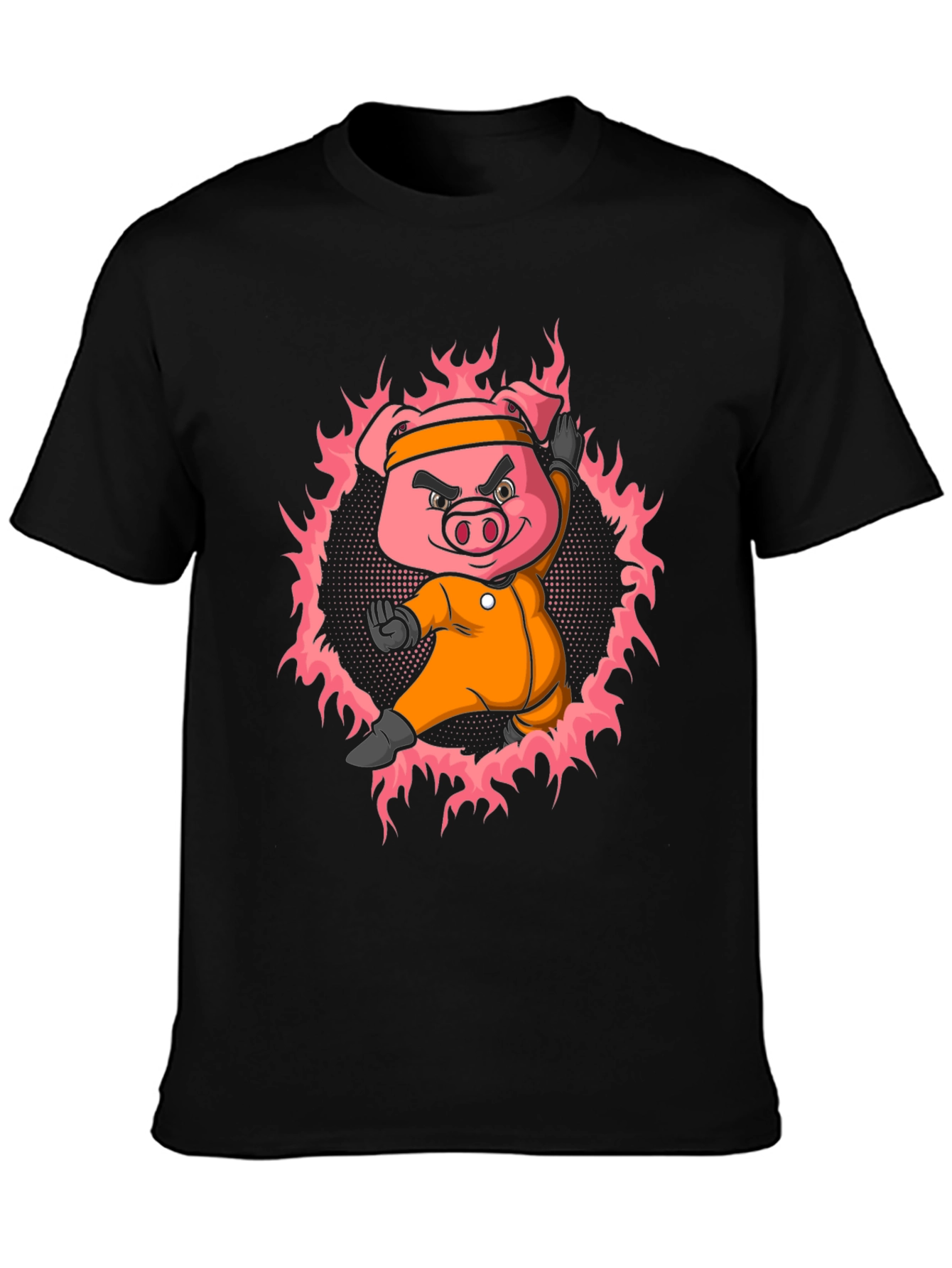 Black Karate Pig T-Shirt - Black Cotton Tee view 3