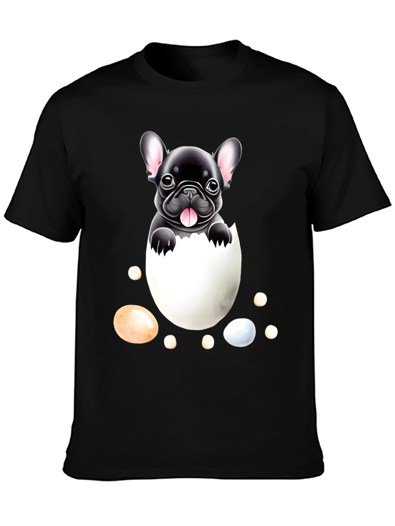 Black Bulldog Puppy in Egg Graphic Tee view 3