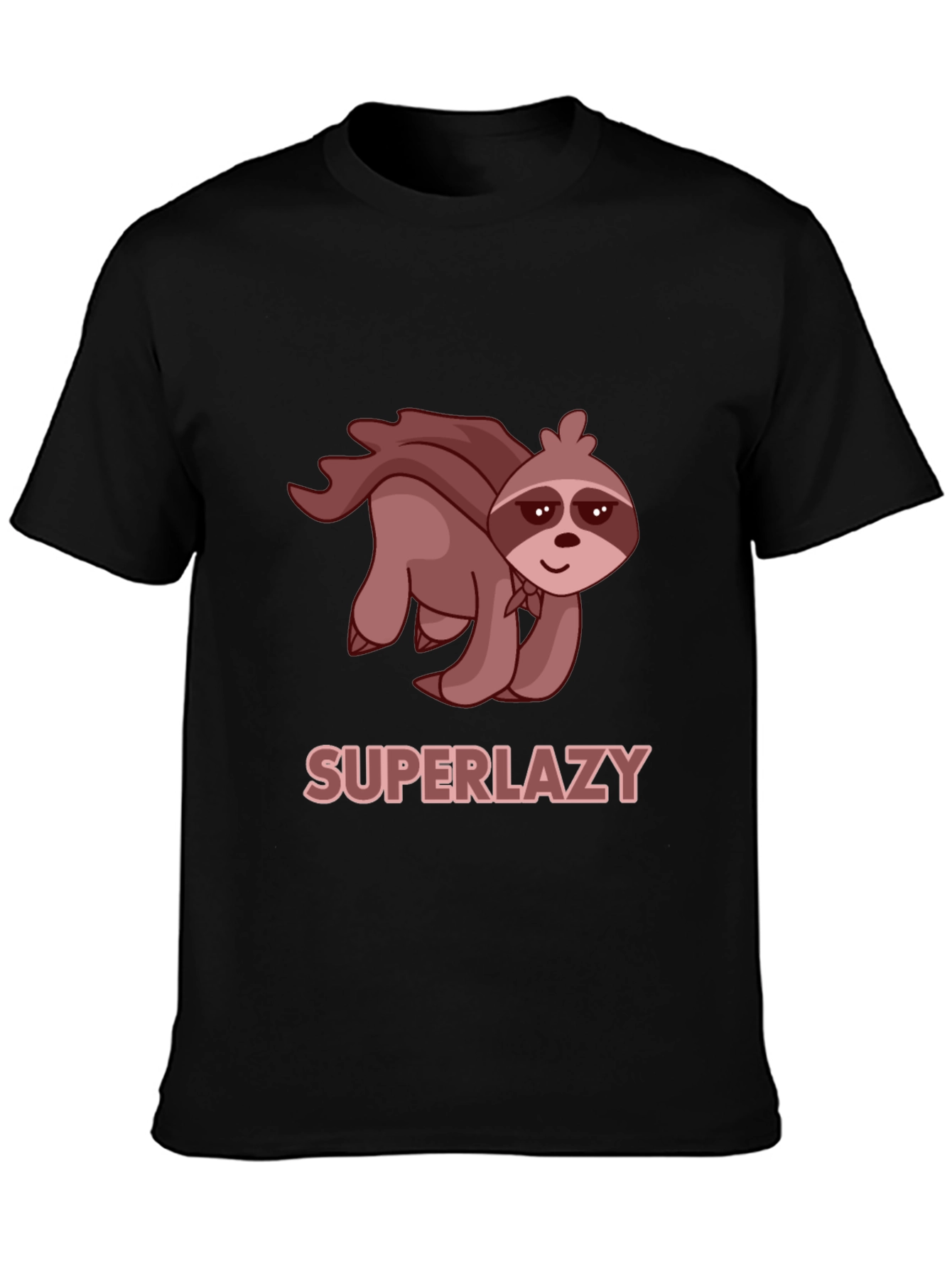 Black Superlazy Sloth Tee - Funny Cartoon Hero T-Shirt view 3
