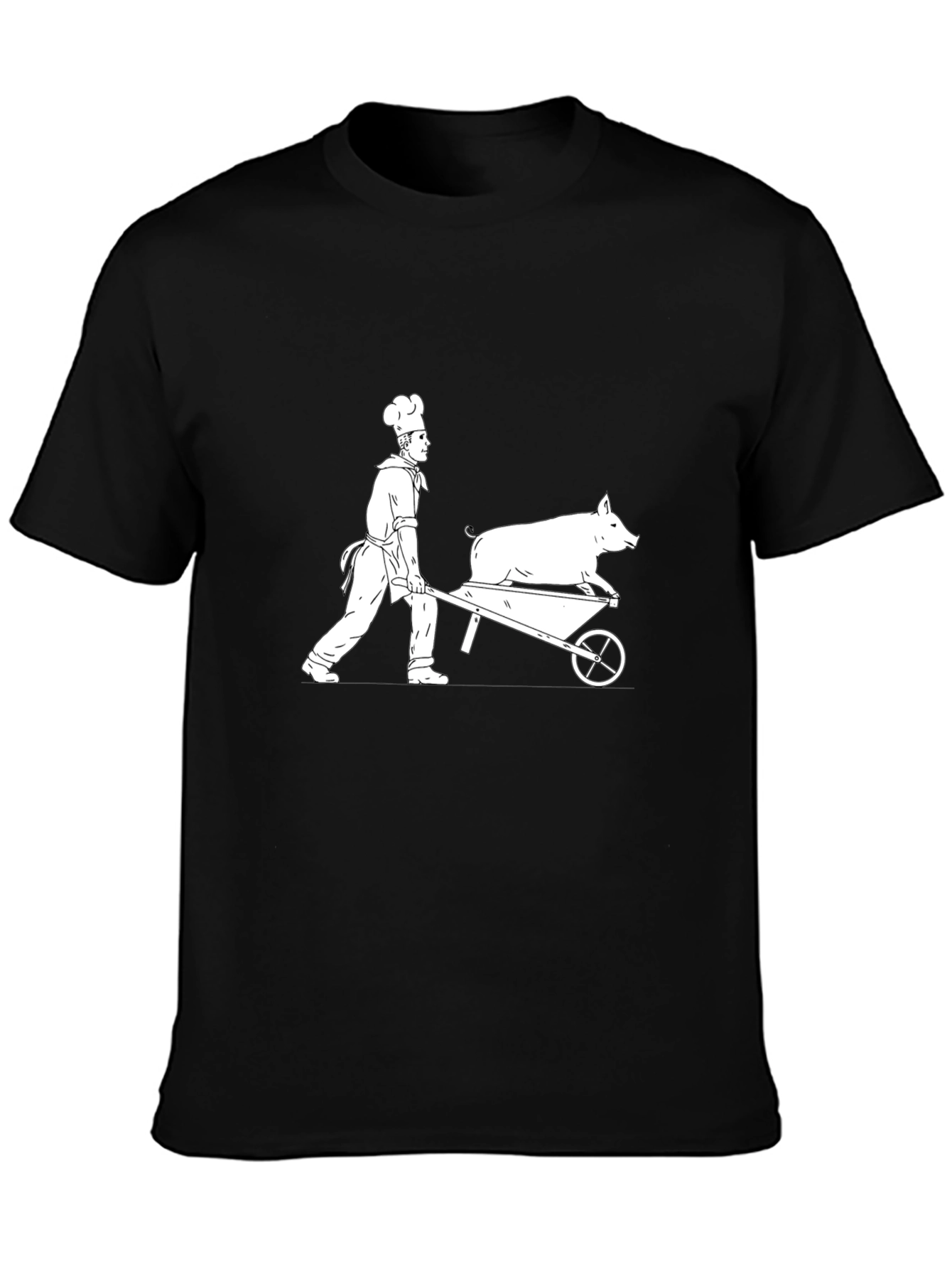 Black Chef Pig Wheelbarrow Graphic Tee view 3