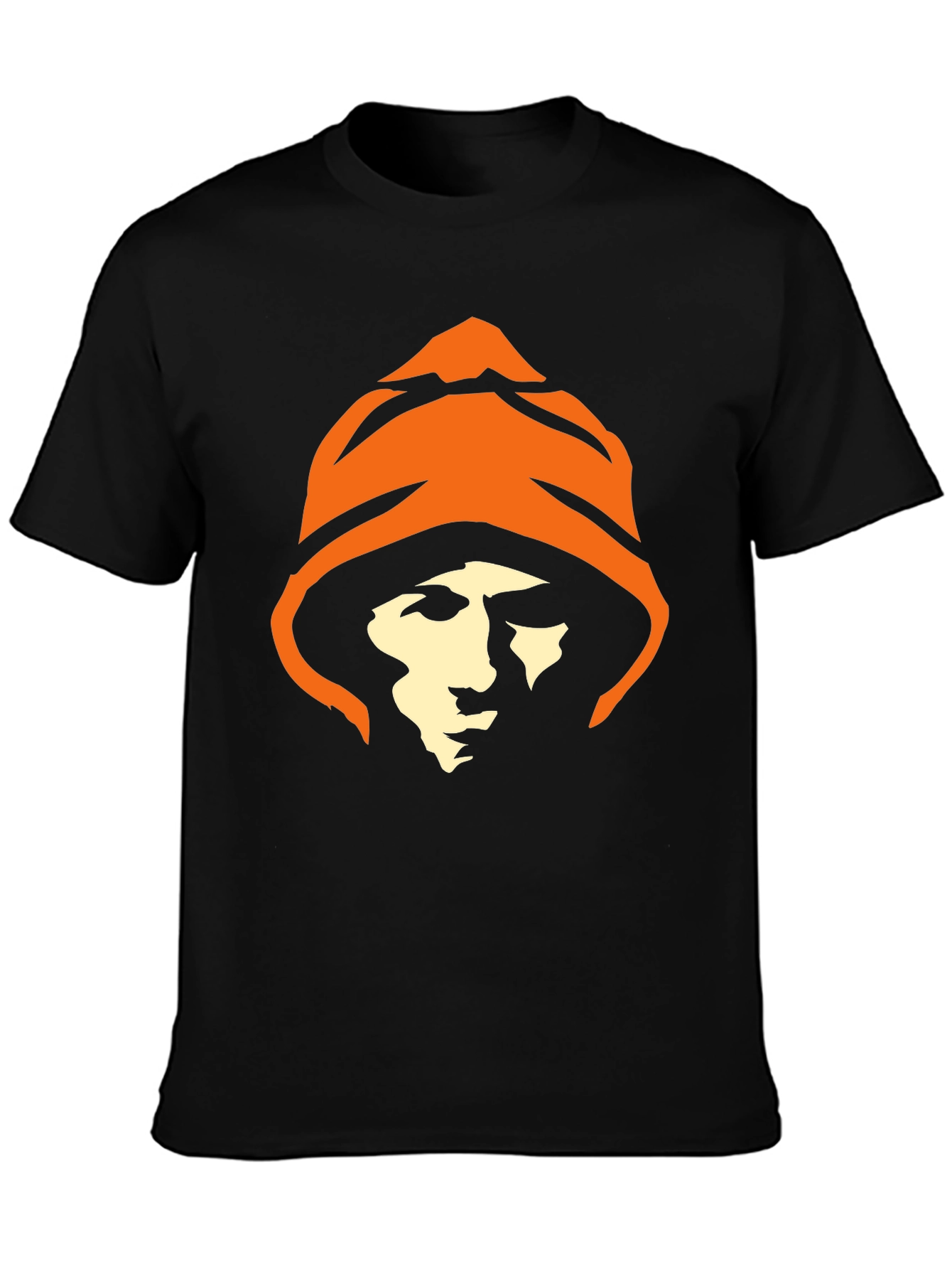 Black Hooded Figure Graphic Tee - Black Cotton T-Shirt view 3