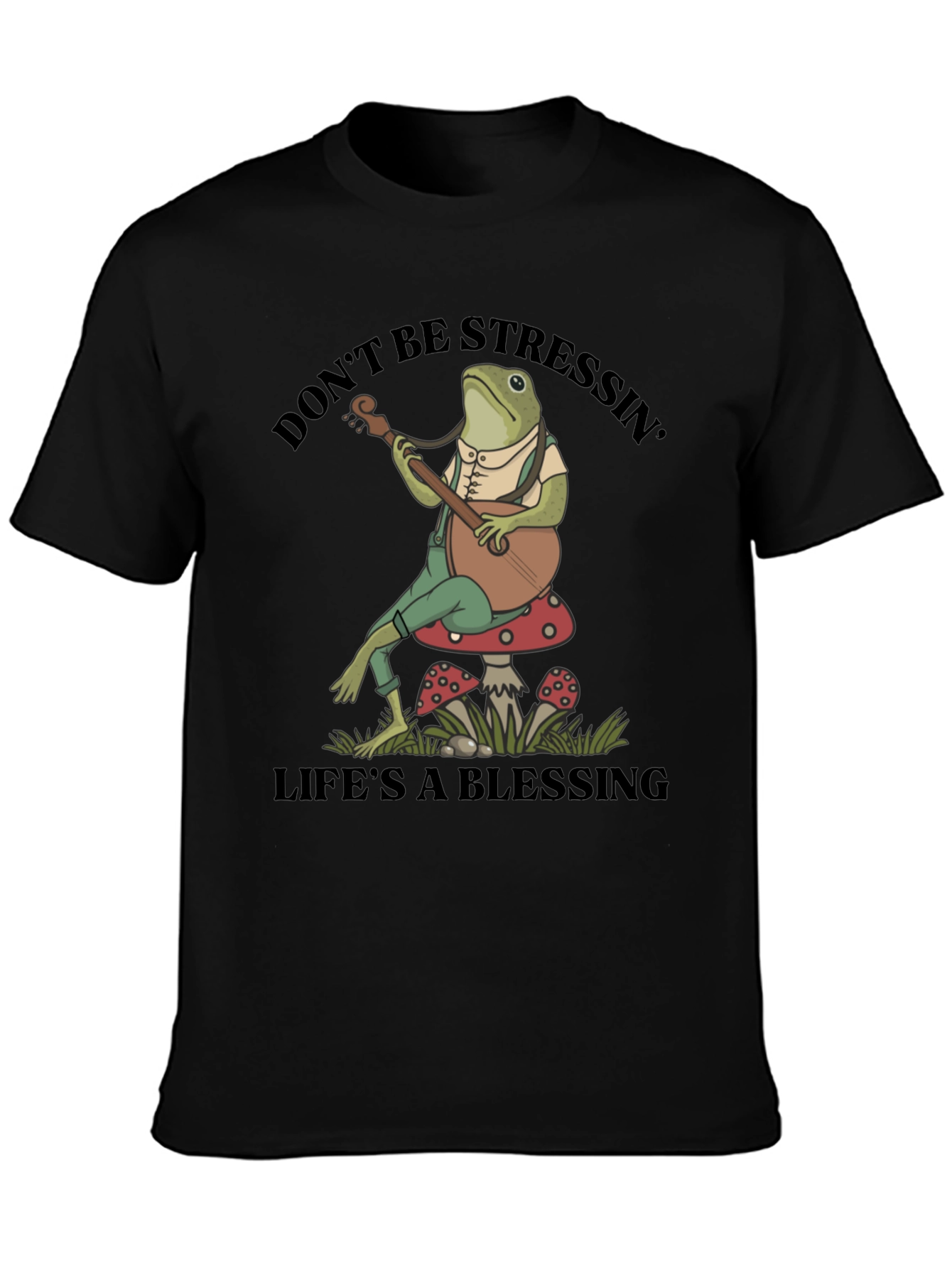 Black Relaxed Frog T-Shirt: Don't Stress, Life's a Blessing view 3