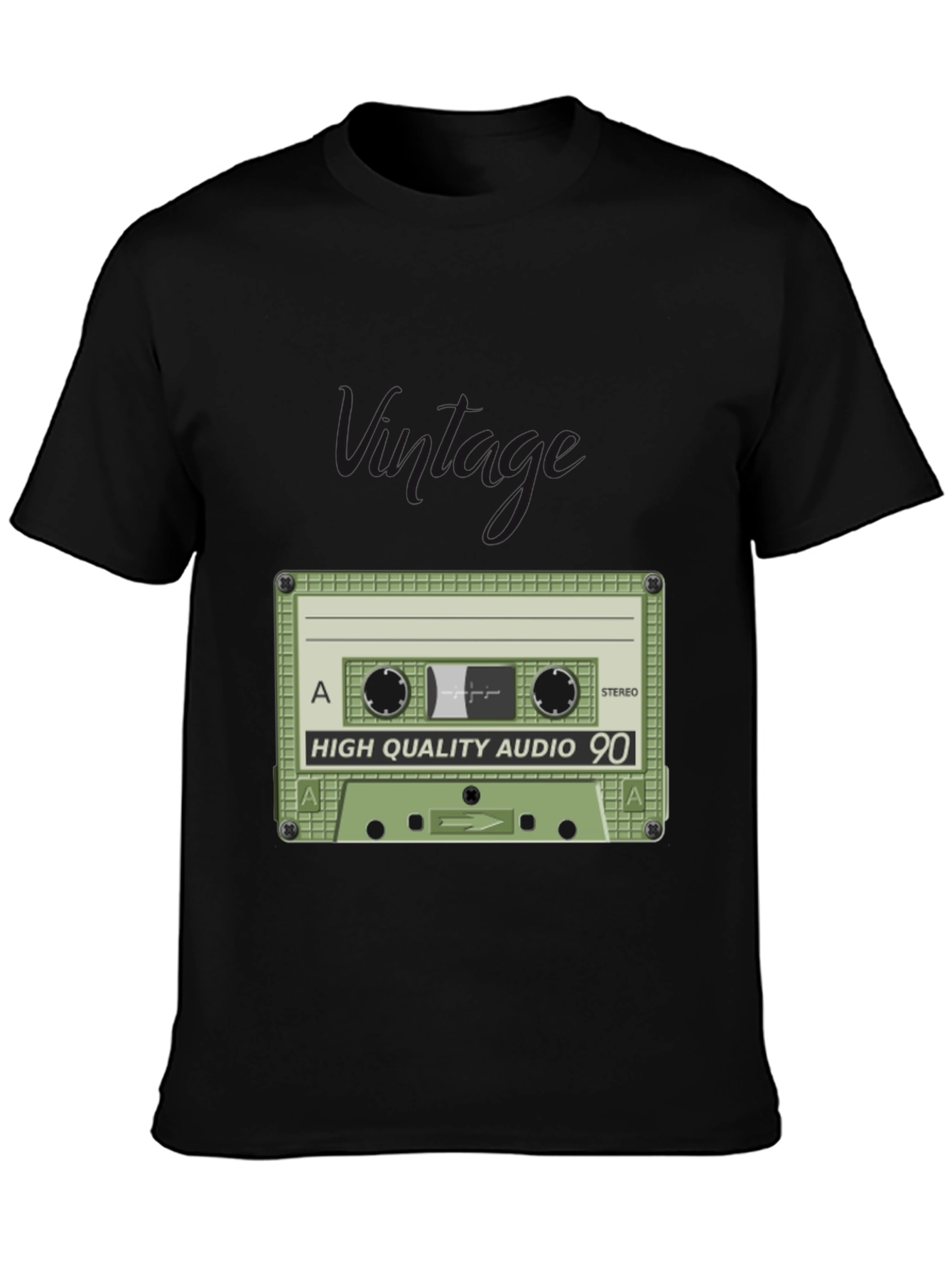 Black Retro Cassette Tape Black T-Shirt - High Quality Audio 90 view 3