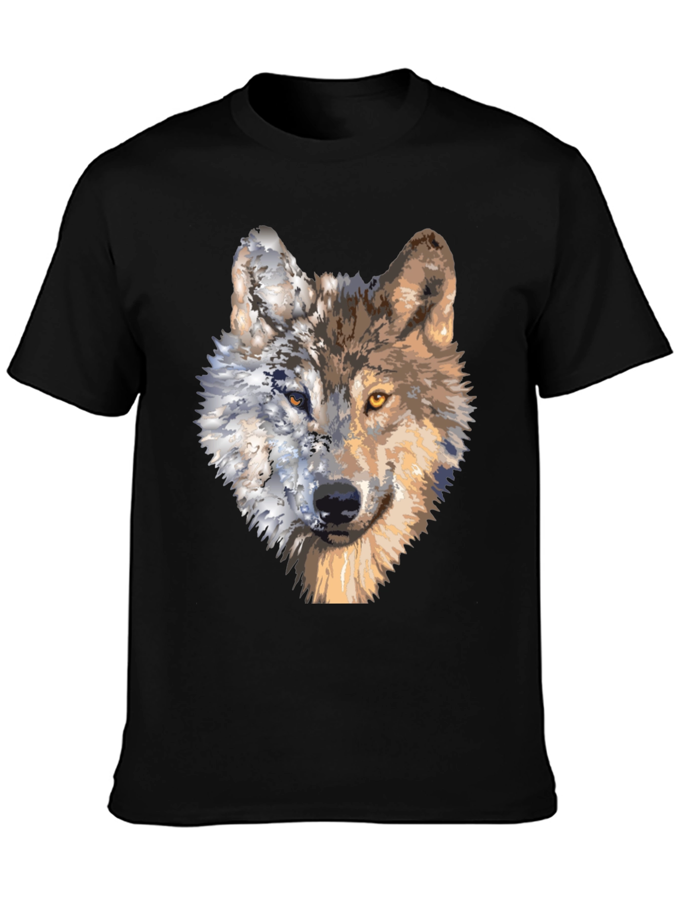 Black Wolf Portrait Graphic Tee - Unique Two-Faced Design view 3