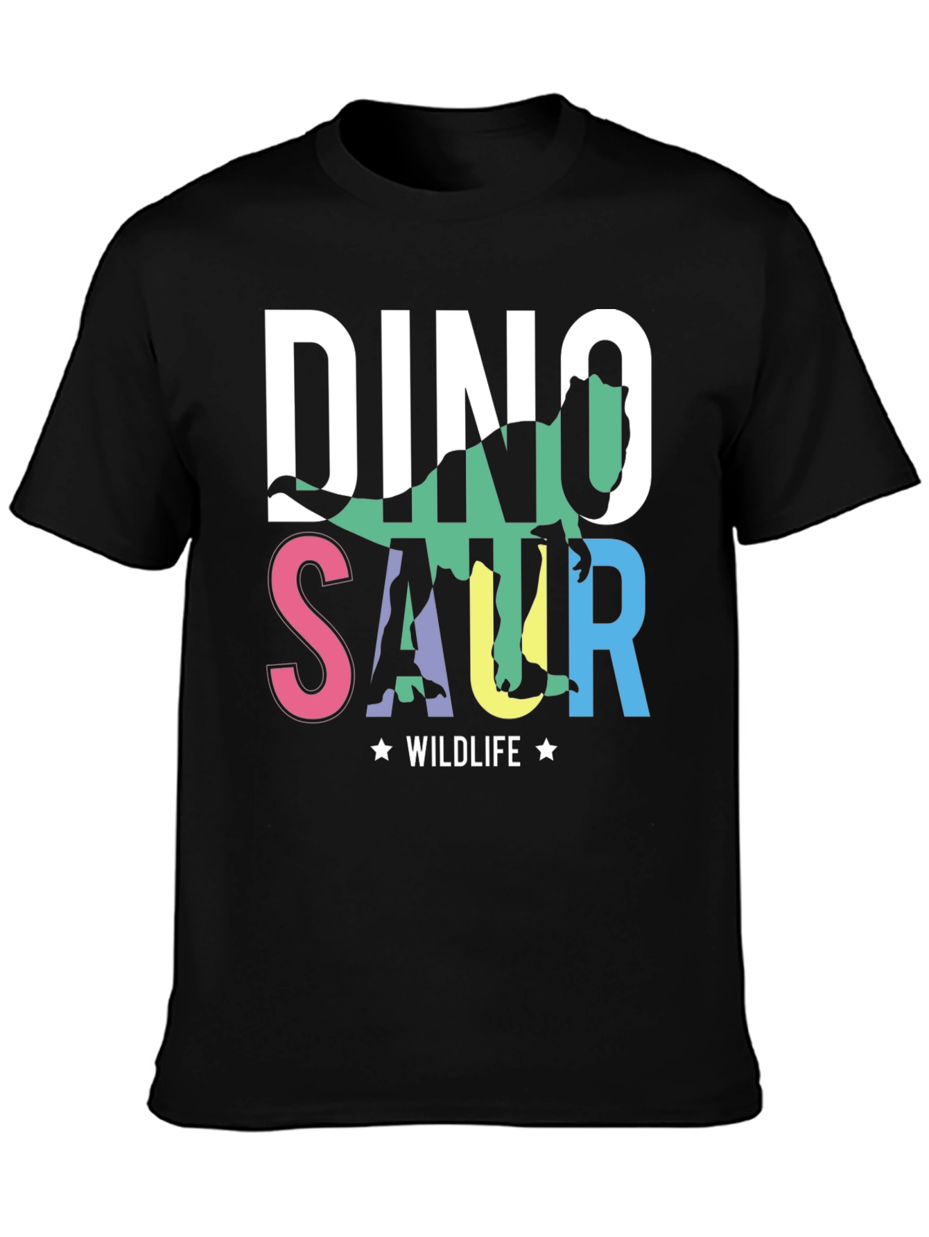 Black Dino Wildlife Graphic Tee - Soft Cotton Black T-Shirt view 3