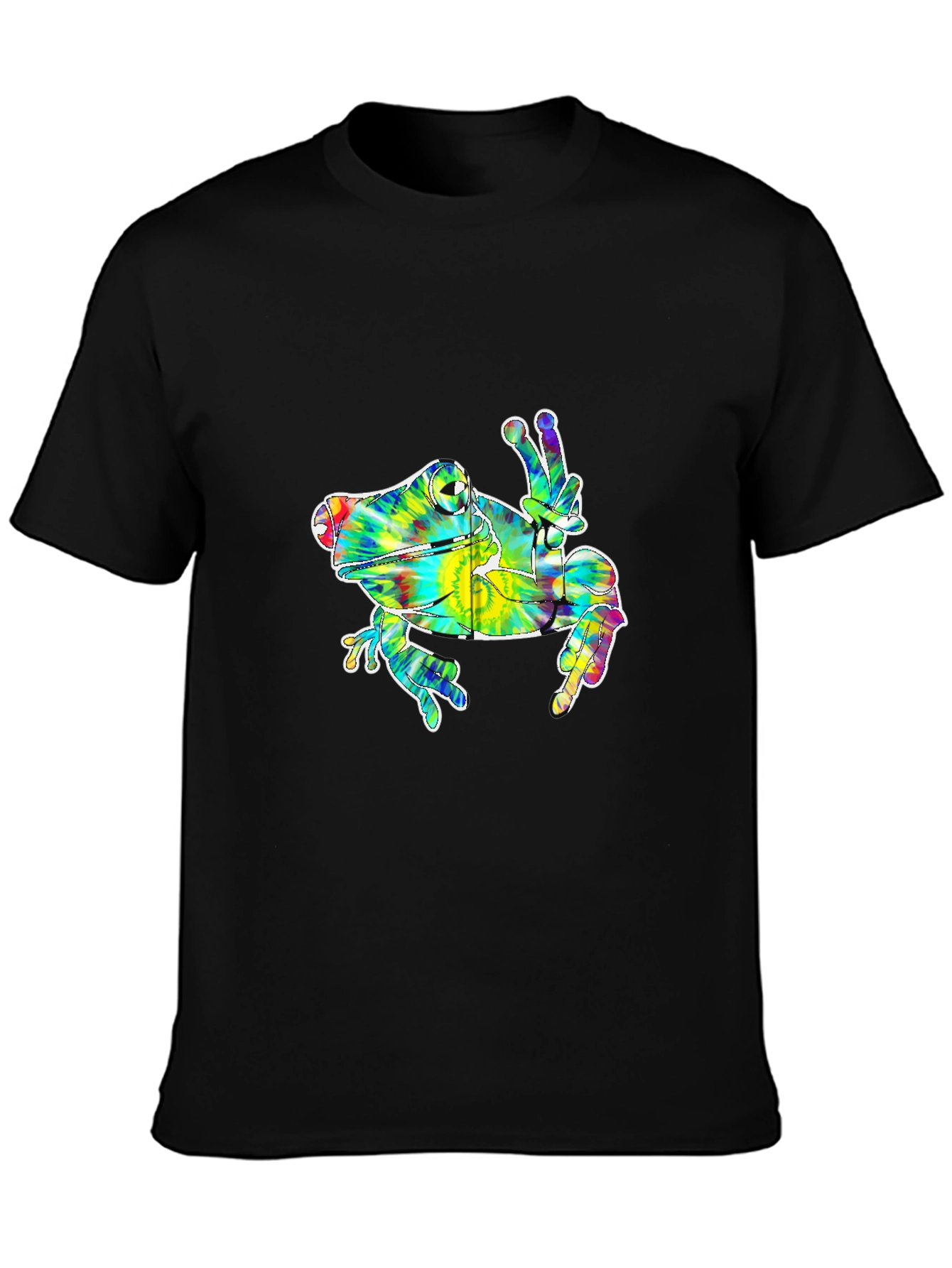Black Tie Dye Frog Peace Sign Graphic T-Shirt view 3