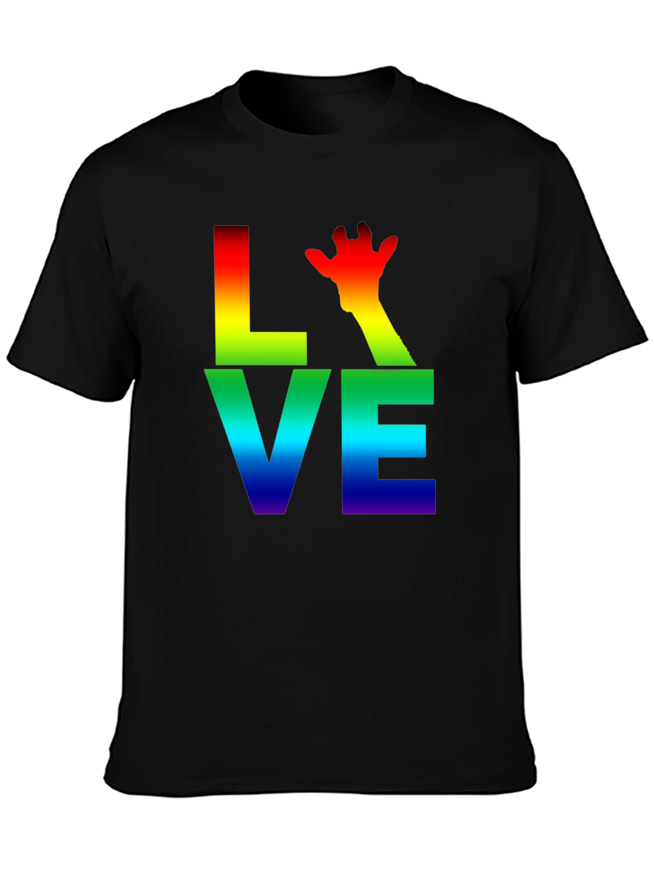 Black Rainbow LOVE Giraffe Graphic T-Shirt view 3